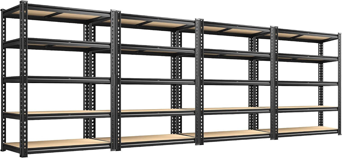 DurayLoly 72.12" H Garage Shelving, Storage Shelves Load 2100LBS, 5-Tier Adjustable Shelving Unit with Thickened Wooden Boards for Multiple Scenarios, 72.12" H x 35.55" W x 11.85" D, Black, 4 Pack