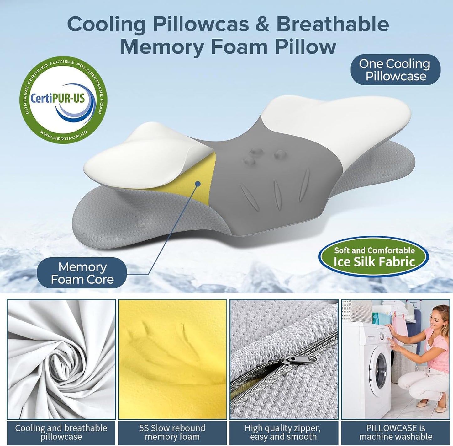 beslovo Cervical Neck Pillow for Pain Relief, Ergonomic Side Sleeper Pillow, Orthopedic Neck Support Contour Memory Foam Pillow for Side Back Stomach Sleepers, Ideal for Office Travel (Grey&White)