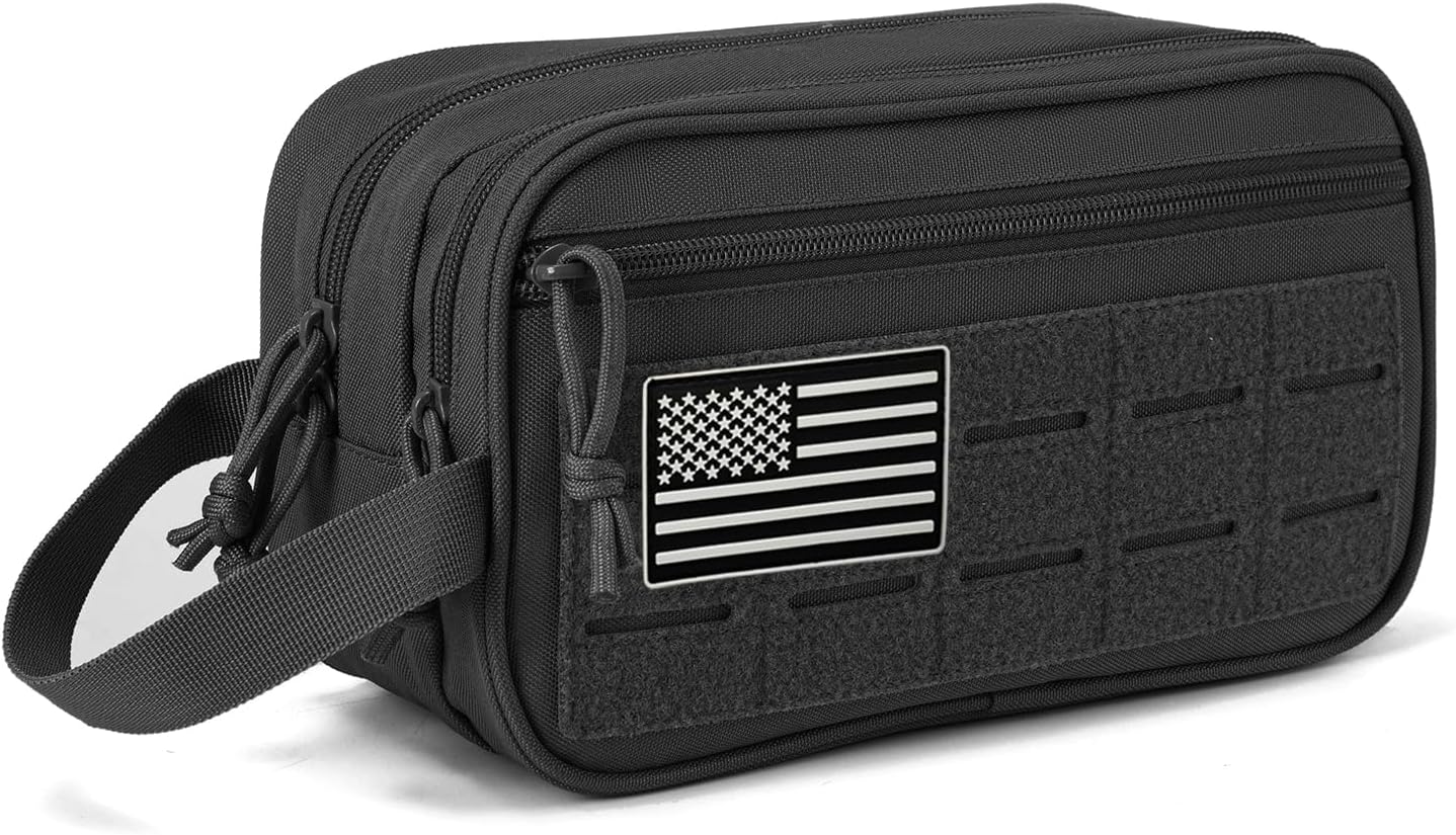 QT&QY Tactical Toiletry Bag For Men Hygiene Bag EDC Military Tool Molle Pouches Small Dopp Kit Mens Shaving Kit Travel shower Bags Star-Spangled