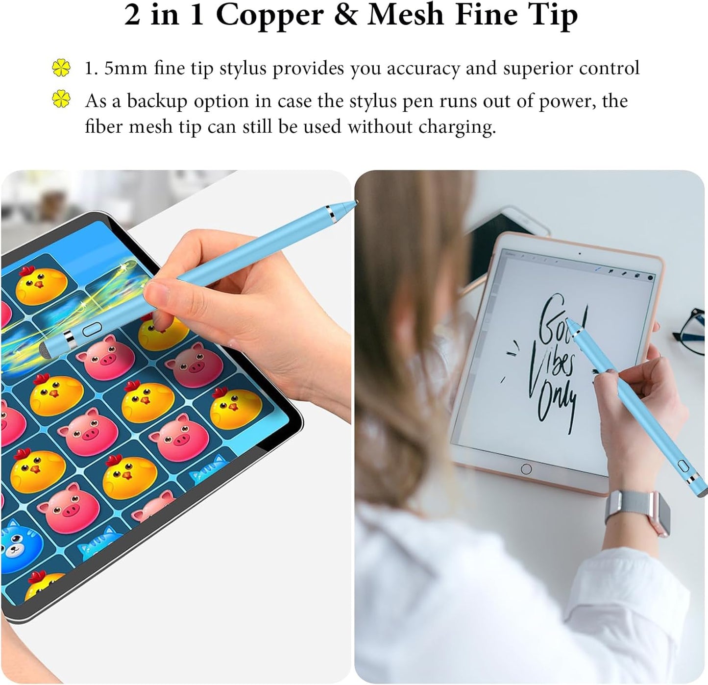 Stylus Pen for Touchscreen, Kenkor Rechargeable Digital Fine Point Active Tablet Pencil, Stylus Pen for iPhone/Android/Apple iPad Pro/Air/Mini/Samsung/Cellphone/Tablet Drawing & Writing - Blue
