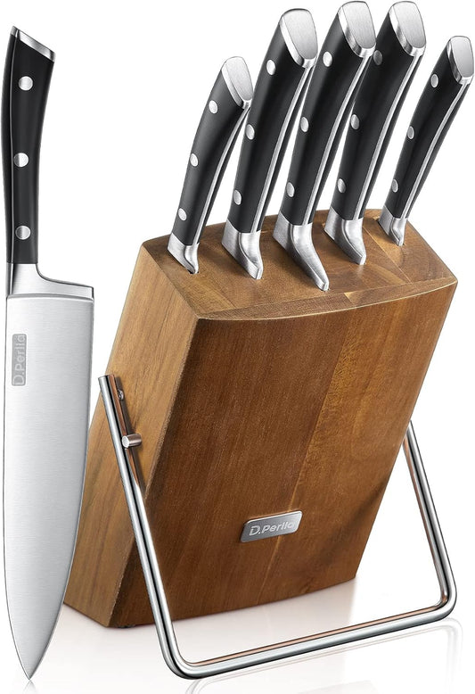Knife Set, D.Perlla 6 Pieces Small Kitchen Knife Set with Block, German Stainless Steel Knives Set, Sharp Chef Knife Block Set, Brown