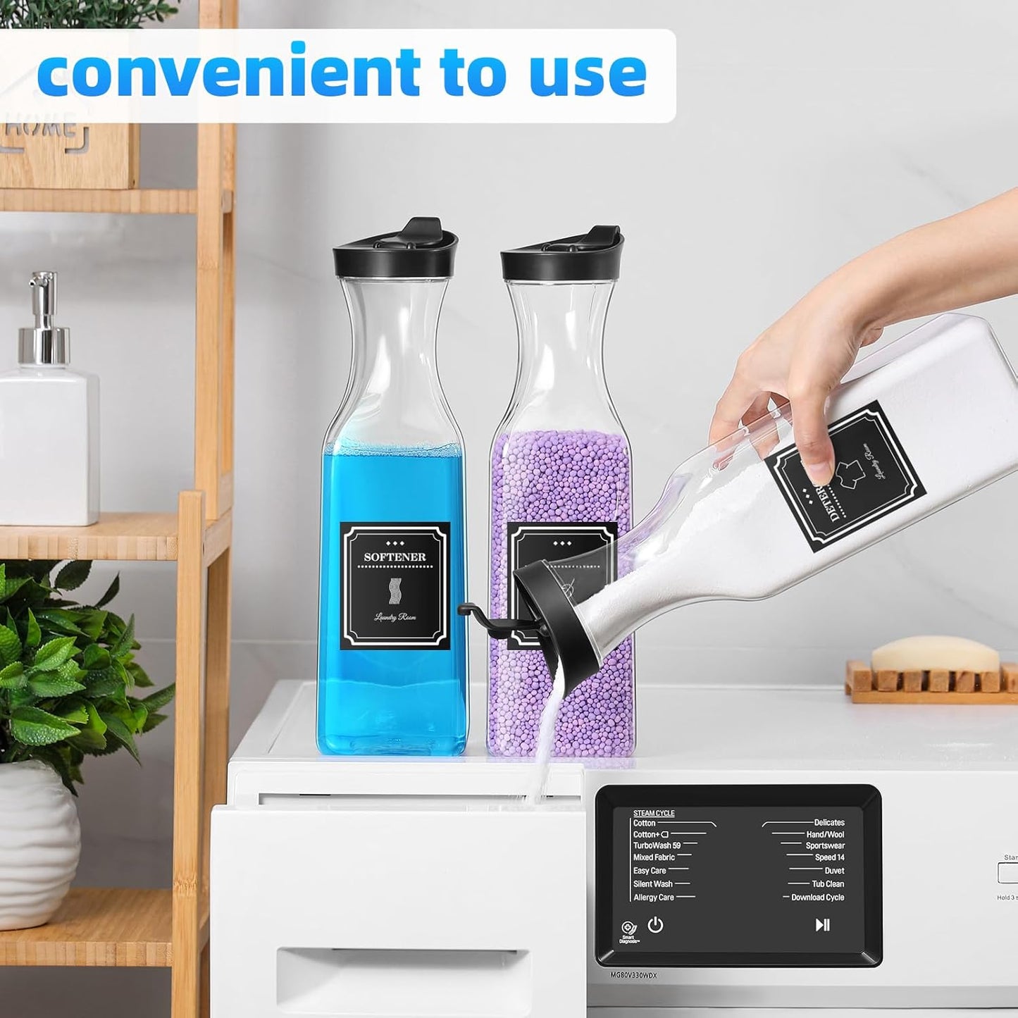 Laundry Detergent Dispenser,54oz Fabric Softener Dispenser,Plastic Liquid Laundry Detergent Container,Laundry Detergent Organizer for Laundry Room Organization with 4 Labels,Black