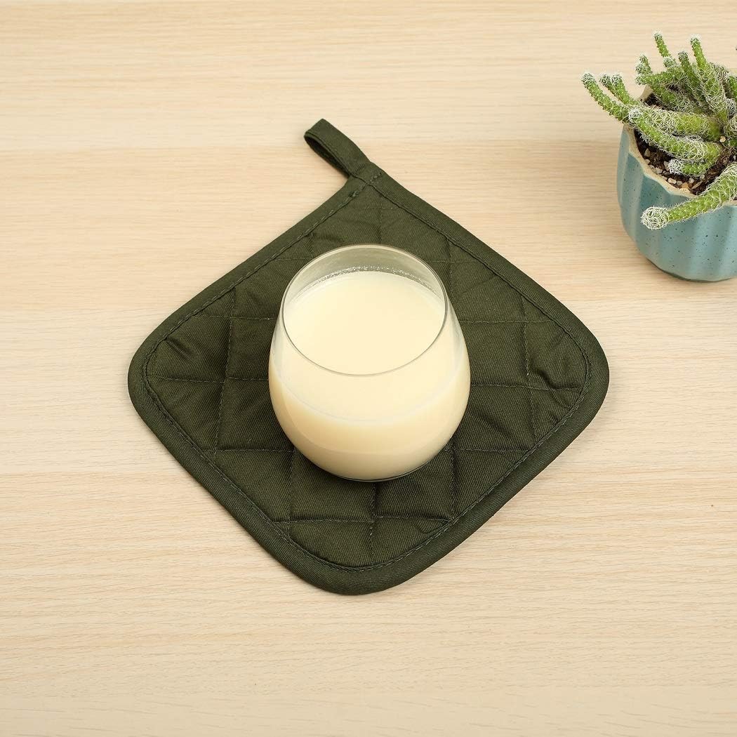 100% Cotton Potholders Kitchen Everyday Basic Terry Pot Holder Heat Resistant Large Coaster Hot Pads Kit Trivets Set for Cooking and Baking Set of 6 Olive Green