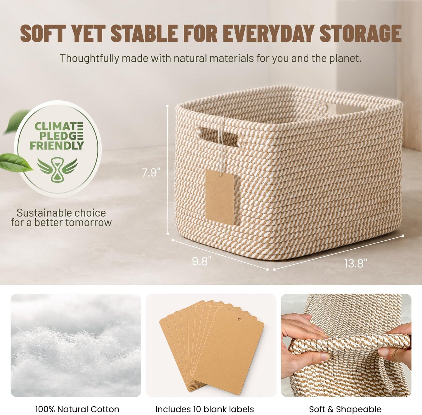 5 Pack Woven Storage Baskets, Decorative Storage Bins for Organizing