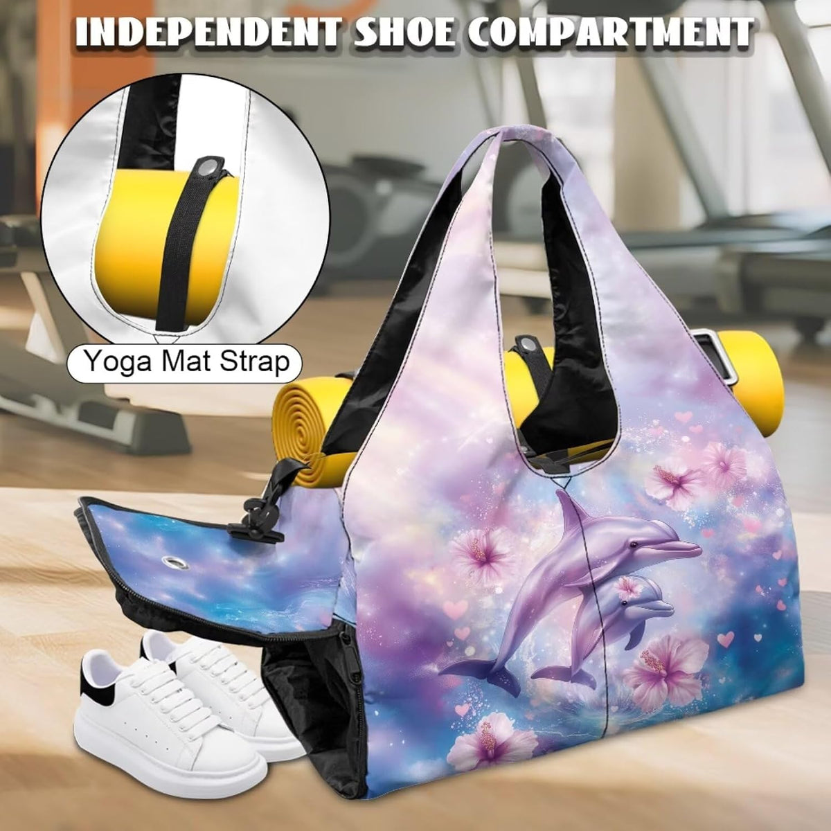 Gym Bag with Yoga Mat Holder Large Tote Bag With Multi Pockets for Women Men Dry Wet Separated Pocket Carryall Yoga Tote Bag for Pilates Travel Workout Office
