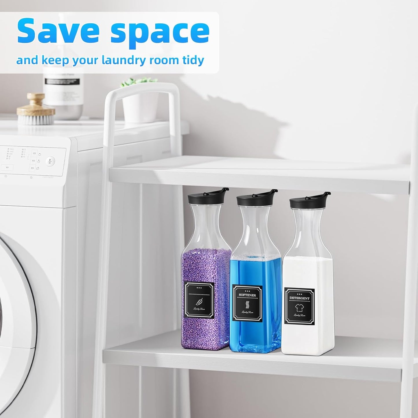 Laundry Detergent Dispenser,54oz Fabric Softener Dispenser,Plastic Liquid Laundry Detergent Container,Laundry Detergent Organizer for Laundry Room Organization with 4 Labels,Black