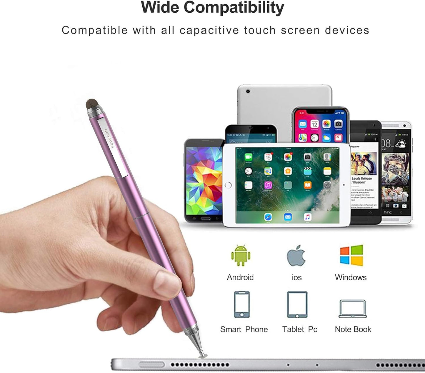 Penyeah 4-in-1 Stylus Pen for Touchscreens, Versatile Capacitive Stylus for iPhone 17/16/15 Pro Android Phones,Tablets -Disc+Rubbe+Mesh Tips Universal for All Touch Screen Devices - Pinky Gold