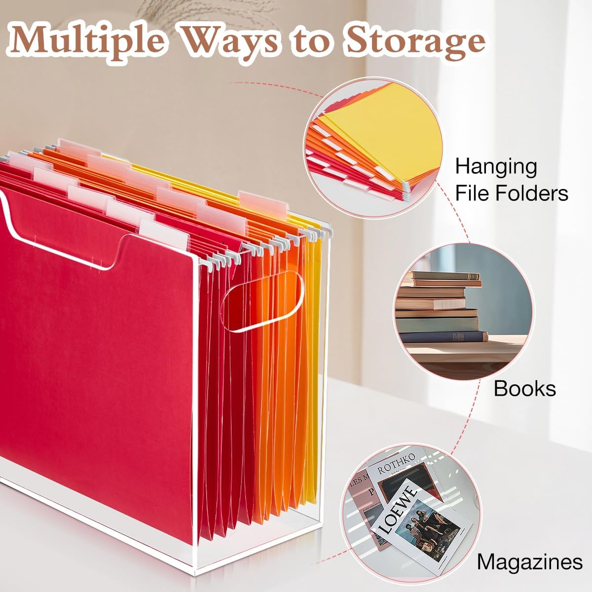 Jumyee Clear Acrylic File Folder Organizer with Handle