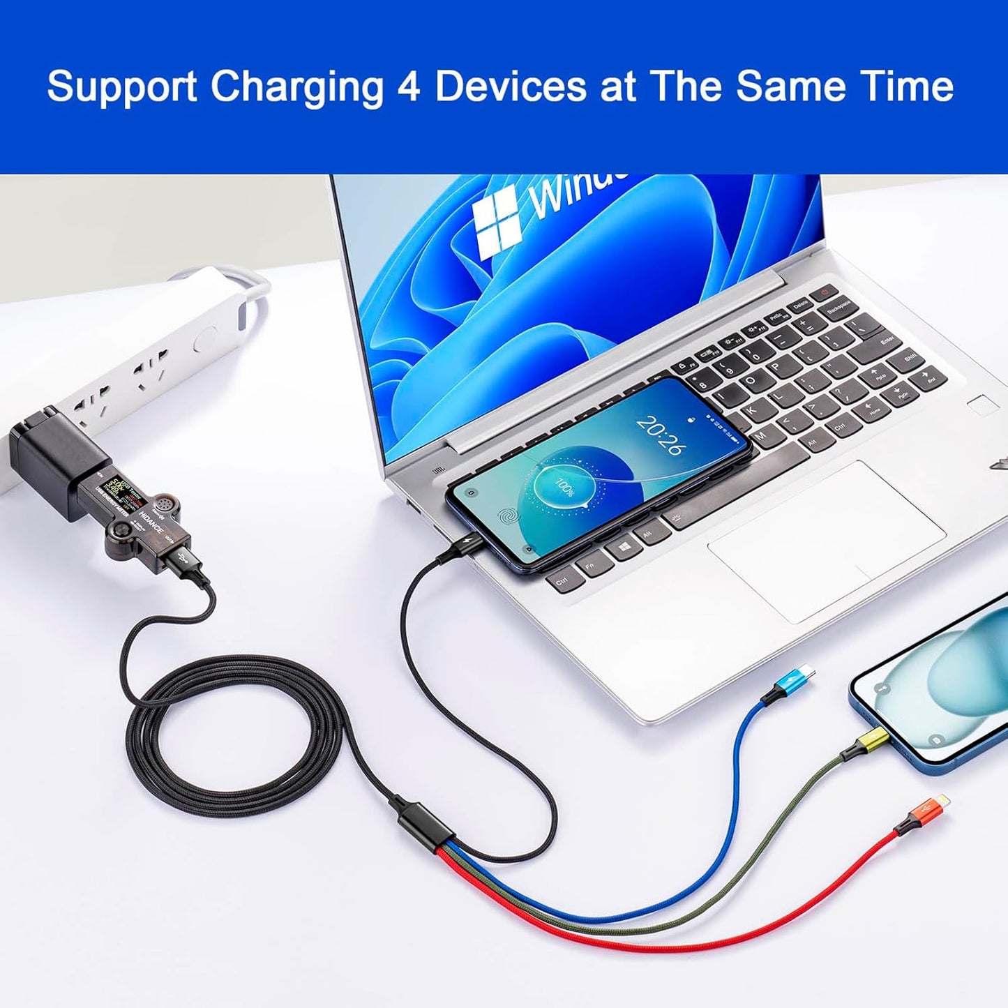 Multi Charging Cable 3.5A Multiple Charger Cable Braided 4 in 1 Multi USB Cable Fast Charging Cord with IP/Type C/Micro Ports for Cell Phones/iPhone Series/Tablets/Samsung Galaxy & More (2Pack 4Ft)