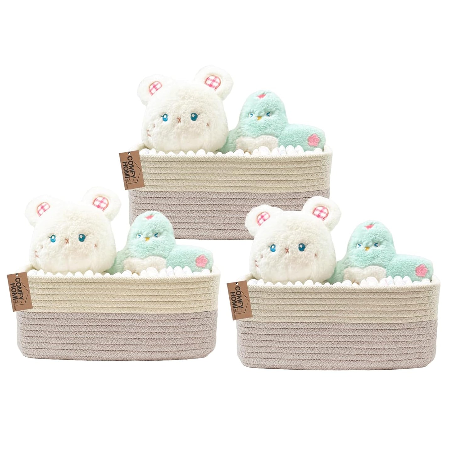 COMFY HOMI 11.5"x7.5"x4.7" Storage Baskets for Organizing | Cotton Rope Woven Basket | Toy Storage Bin Box | Basket for Shelves, Closet Organizer Bin, Decorative Closet Shelf, 3 Pack,