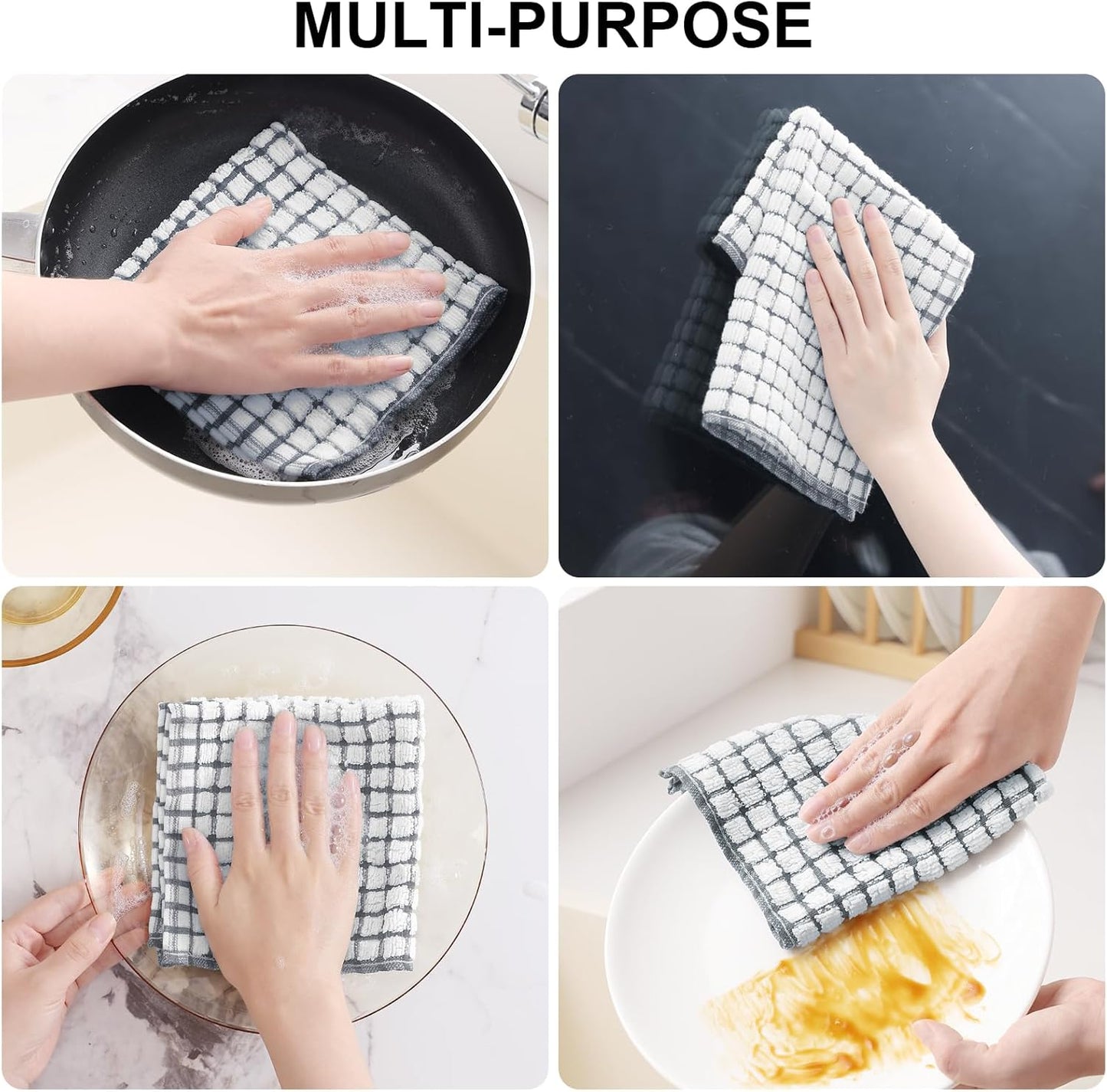 Kitinjoy Cotton 8 Pack Terry Kitchen Dish Cloths, 12 x 12 Inches Super Soft and Absorbent Dish Rags, Quick Drying Dish Towels for Washing Dishes, Grey