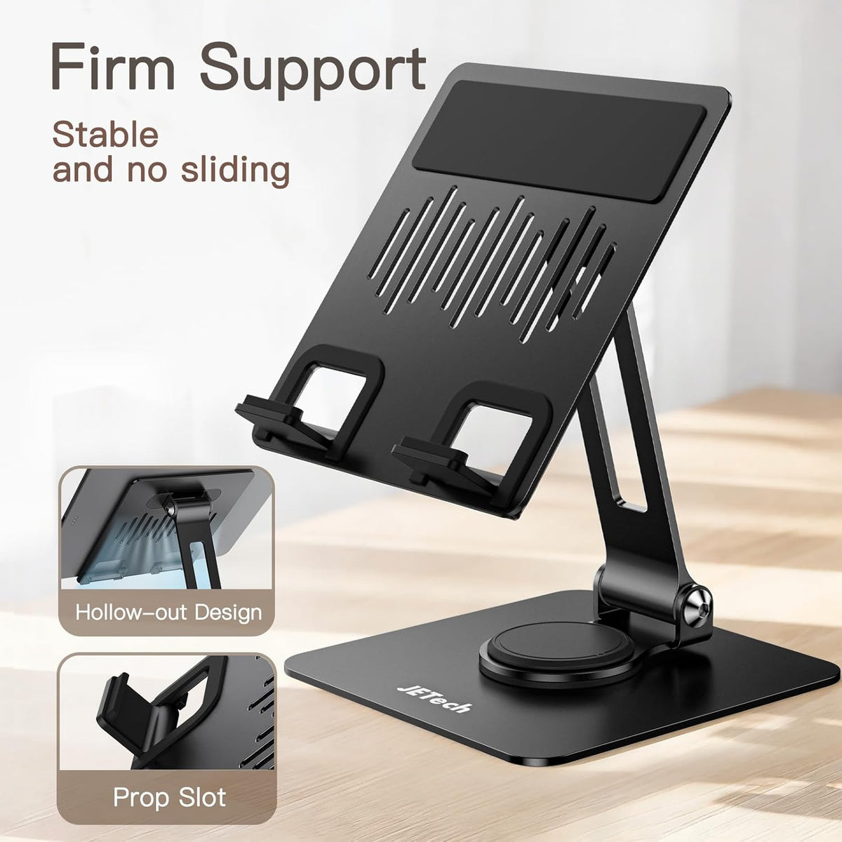 JETech Tablet Stand, Adjustable Swivel Desktop Holder with 360 Degree Rotating Base, Foldable Cradle for iPad/iPad Air/Pro/Mini, Galaxy Tab A11/A9/S11/S10 FE, Tab/Phones(4-13"), Black