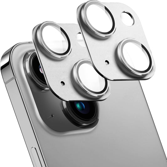 2 Pack Camera Lens Protector for iPhone 14/14 Plus,[Not Easy to Breakn ] AR Tempered Glass Strong Adsorption Metal Camera Cover Screen-Silvery