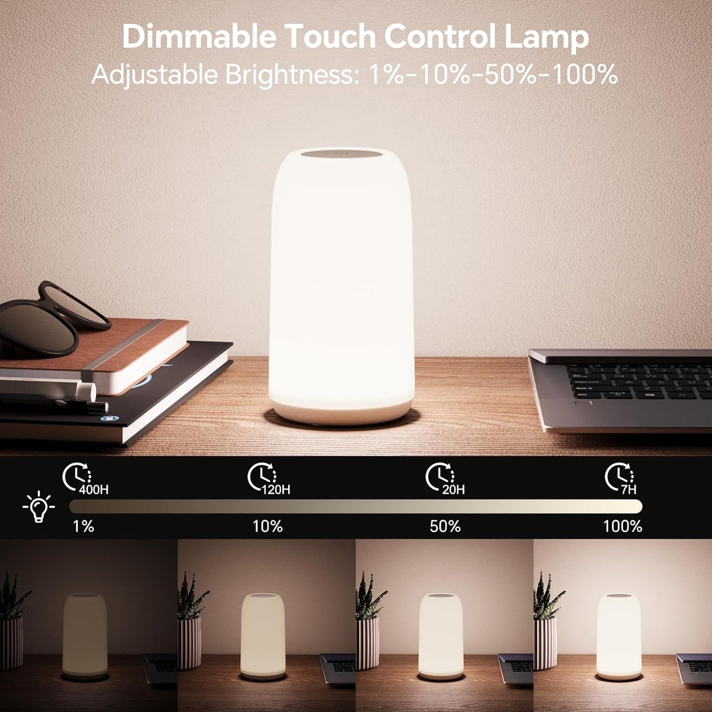 ROOTRO Cordless Table Lamps Rechargeable, Touch Lamp for Bedroom [Sleek Design & RGB Mode] 4-Level Brightness Small Bedside Lamp, LED Lamp Multi-Color Smart Nightstand Light for Living Room Home Gifts
