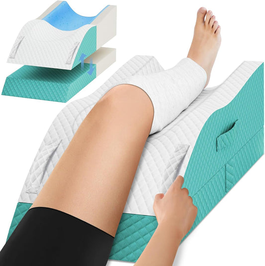 TranquilRelax Elevation Pillows for Leg After Surgery, Memory Foam Adjustable Wedge Pillow for Injury or Rest, Ankle Pillow for Sleeping Blood Circulation, Green/Single Leg
