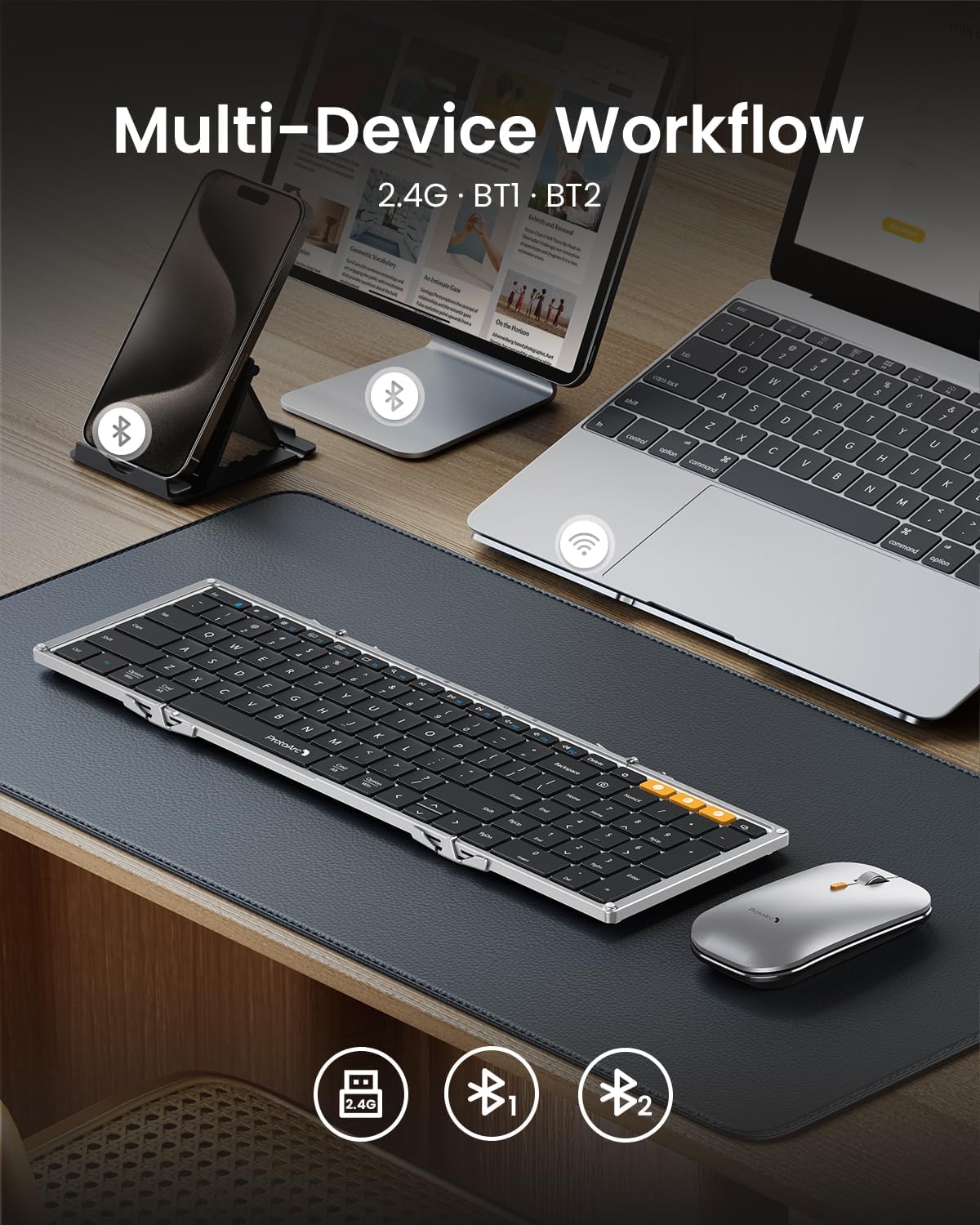 ProtoArc XKM01 Full-Size Foldable Keyboard Mouse for Travel - Black Silver