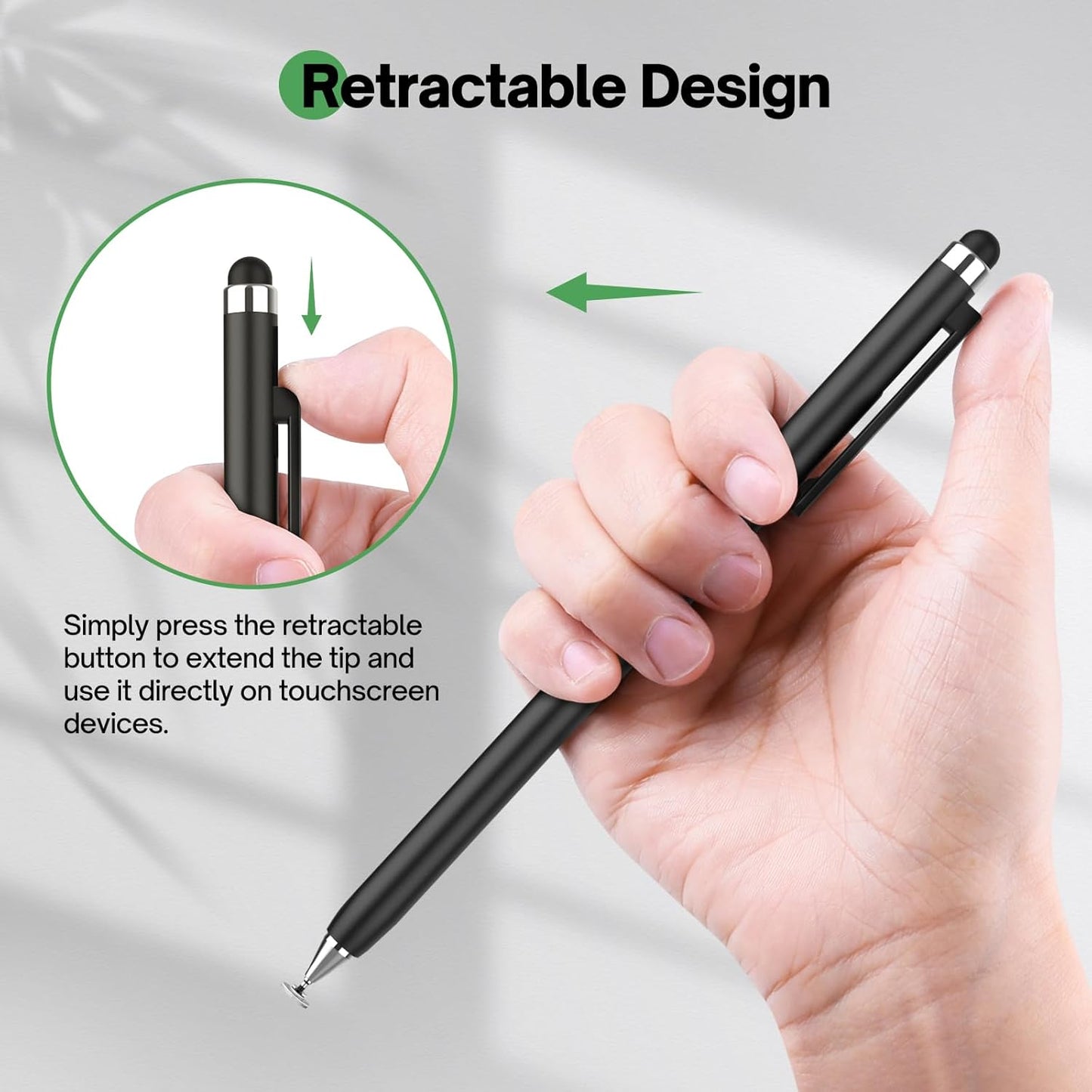 Stylus Pen for Touchscreen (2 Pack) - Mixoo 2-in-1 High Sensitivity Retractable Stylus with Smaller Disc Tip Universal Stylus for iPad iPhone Tablets Switch Capacitive Touch Screens (Black + White)