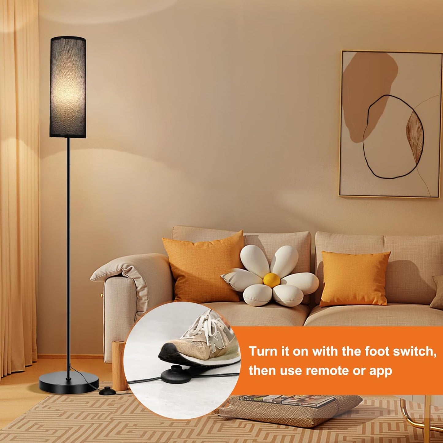 FRIDEKO HOME Floor Lamp, Color Changing Ambient Lighting for Living Room Bedroom, Standing Lamp with App & Remote Control, Tall Corner Lamp for Christmas Home Decor, 9W 800LM, Foot Switch, Black Shade