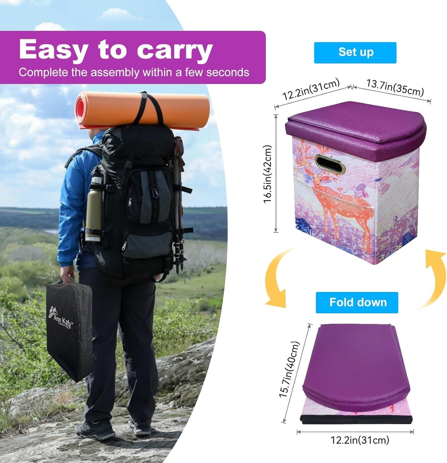 Ann Katy Upgrade XL Portable Toilet for Adults, Extra Large Portable Travel Floding Toilet, Camping Tall Toilets with Lid for Adults and Kids Compact Potty for Car,Hiking,Beach and Camping