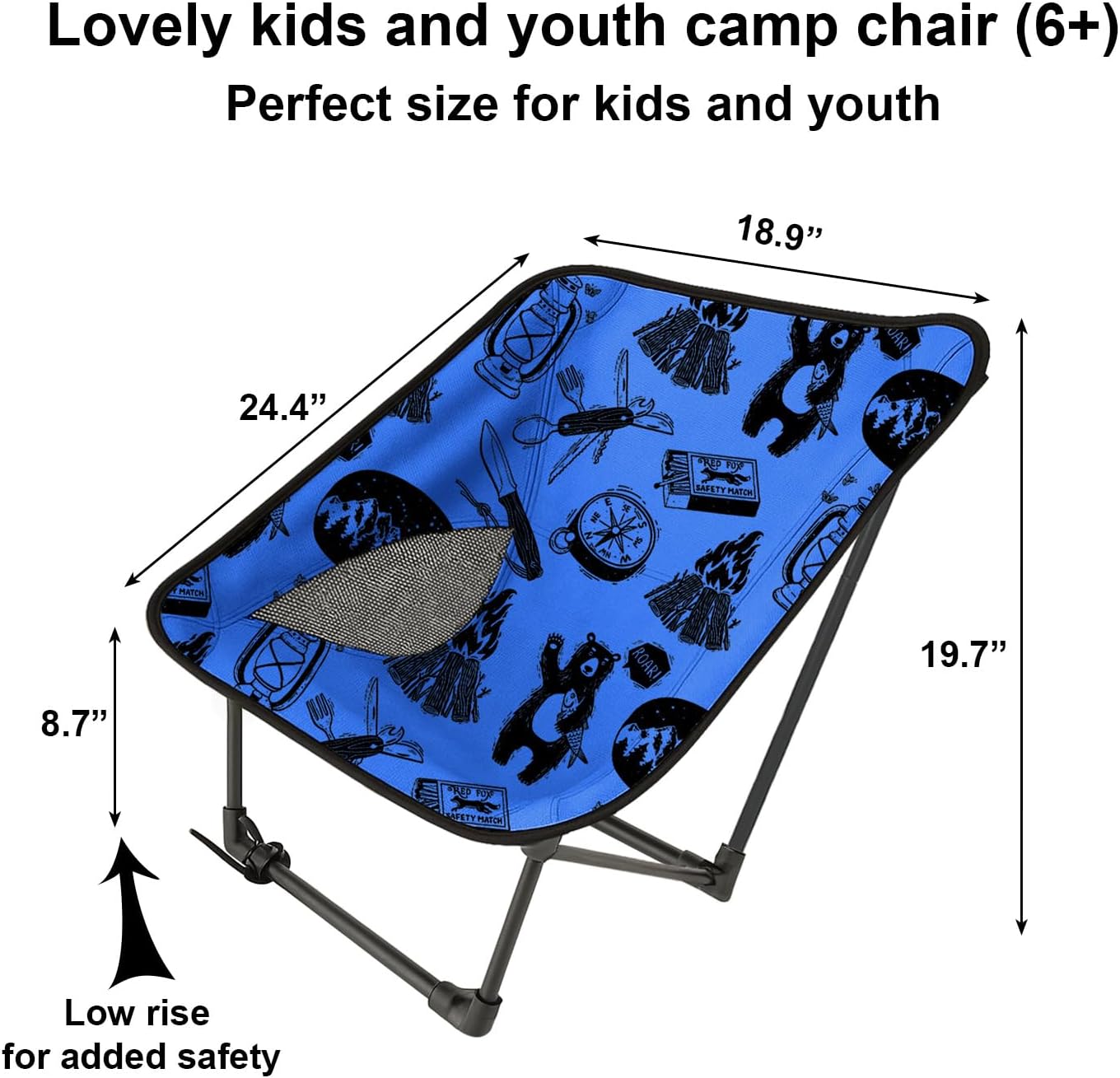 Youth and Kids Camping Chair | Ultra Lightweight, Foldable and Heavy Duty | Ideal Indoor/Outdoor Kid Chair for Camping, Beach, Sports and Lawn