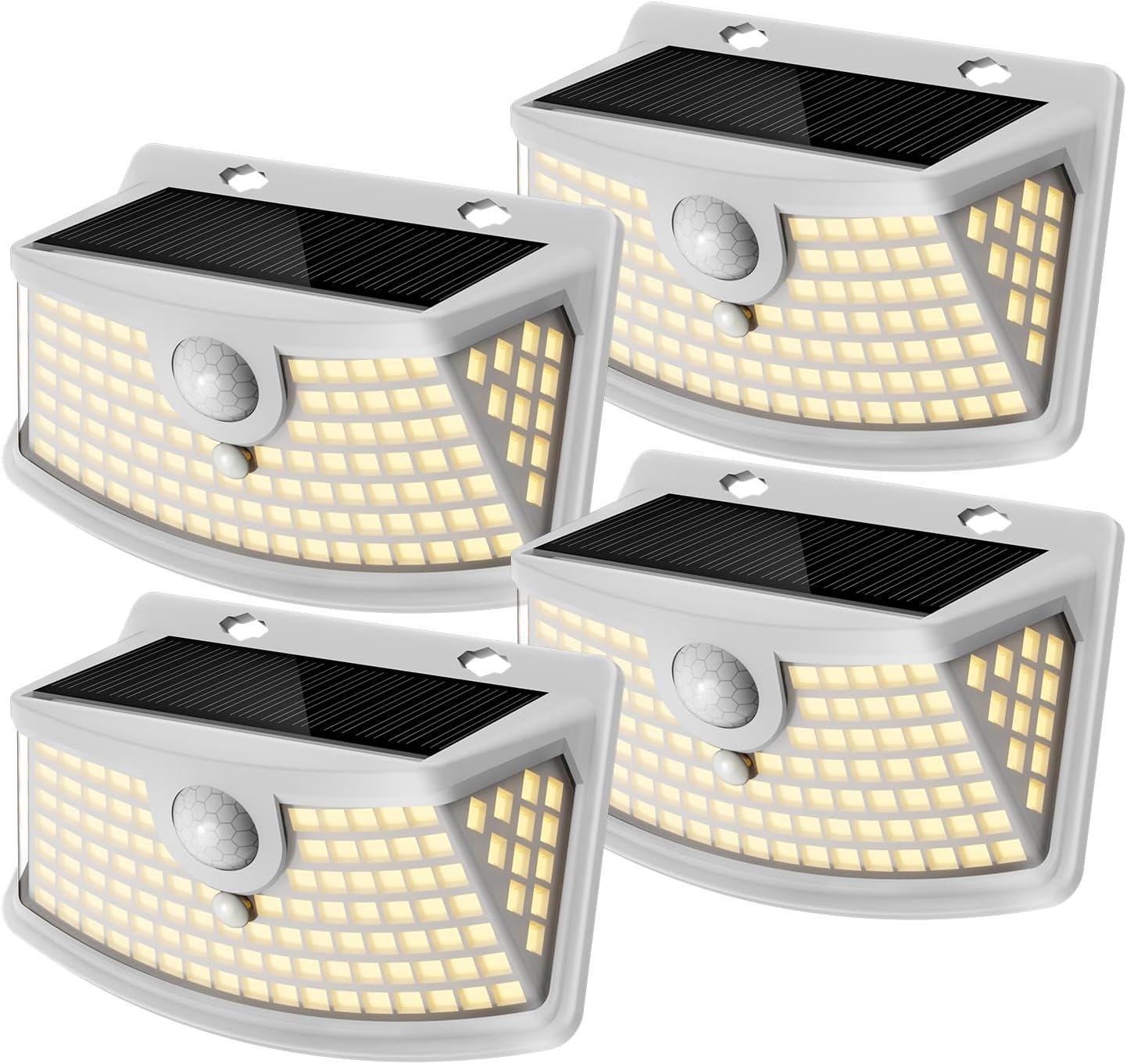 Aootek New Solar Motion Sensor Lights 120 LEDs with Lights Reflector,270° Wide Angle, IP65 Waterproof, Step Lights for Front Door, Yard, Garage, Deck (White, Warm White, 4-Pack)