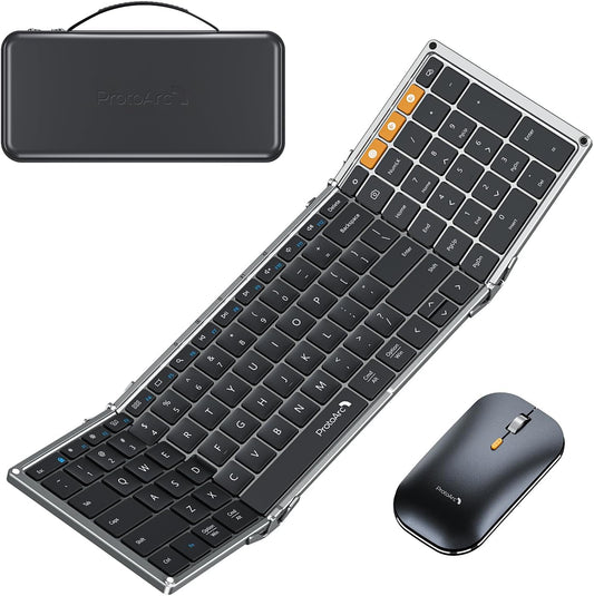 ProtoArc XKM01 Full-Size Foldable Keyboard Mouse Combo for Travel, Gray