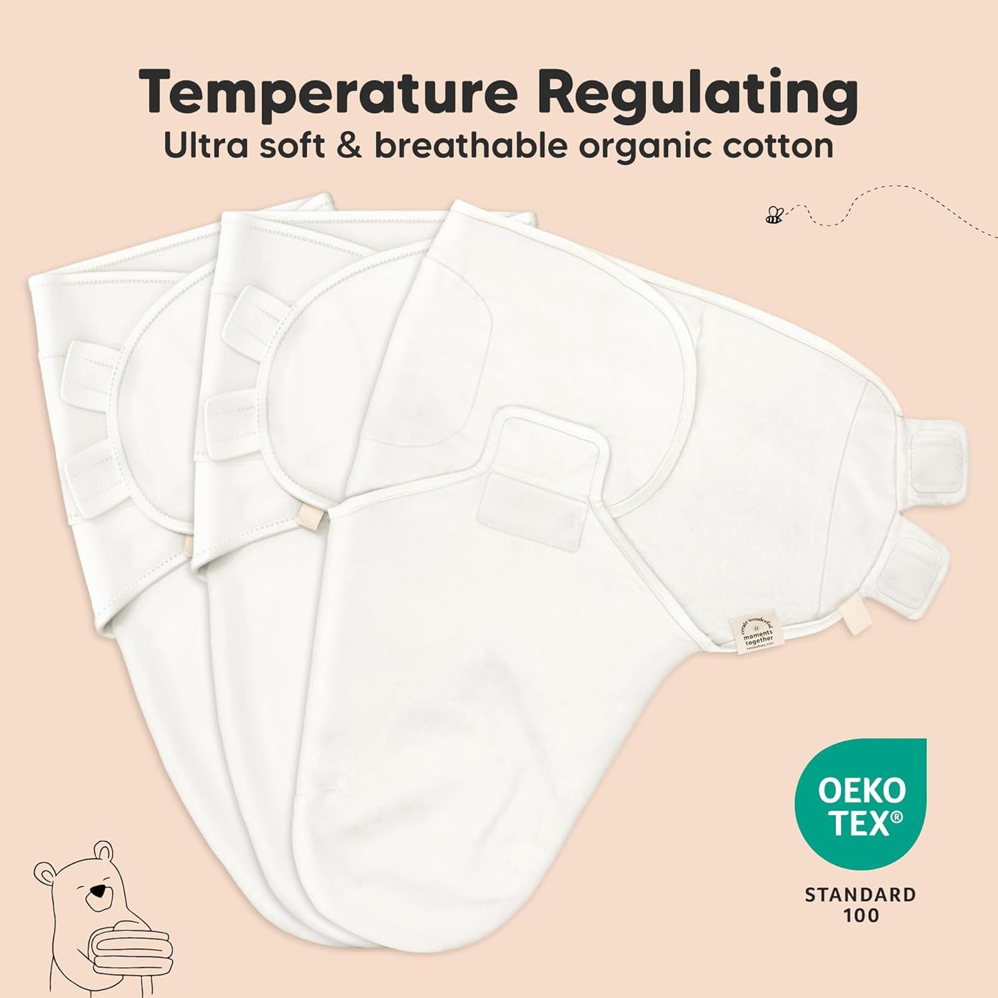 3-Pack Organic Baby Swaddle Sleep Sacks - Swaddles for Newborns, Infant 0-3 Months, Baby Girls, Boys, Soft & Snug Newborn Sleep Sack, Nursery Swaddling Blankets (ABC Land Cloud, OS)