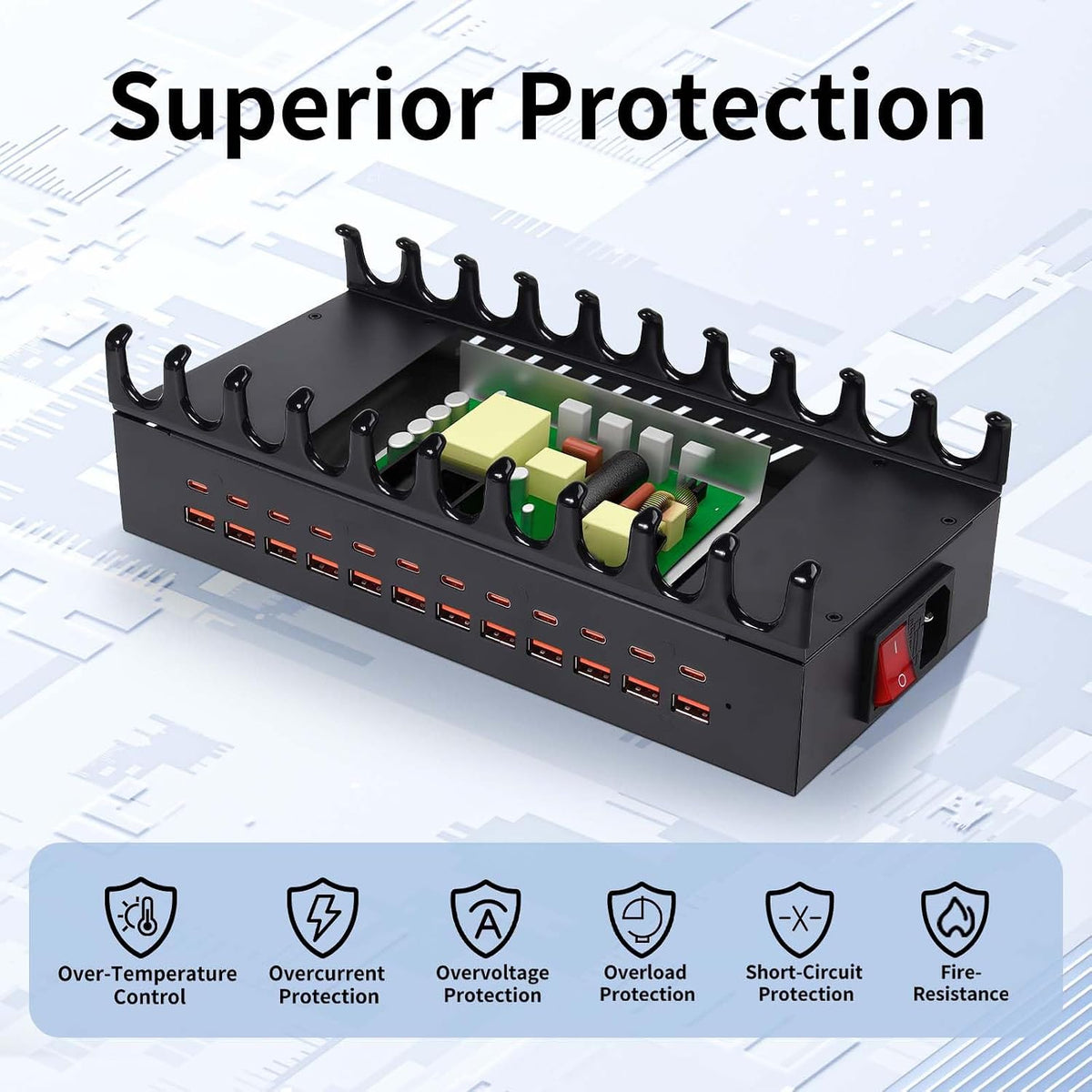 24 Ports 300W Charging Station for Multiple Devices with 10 Cables