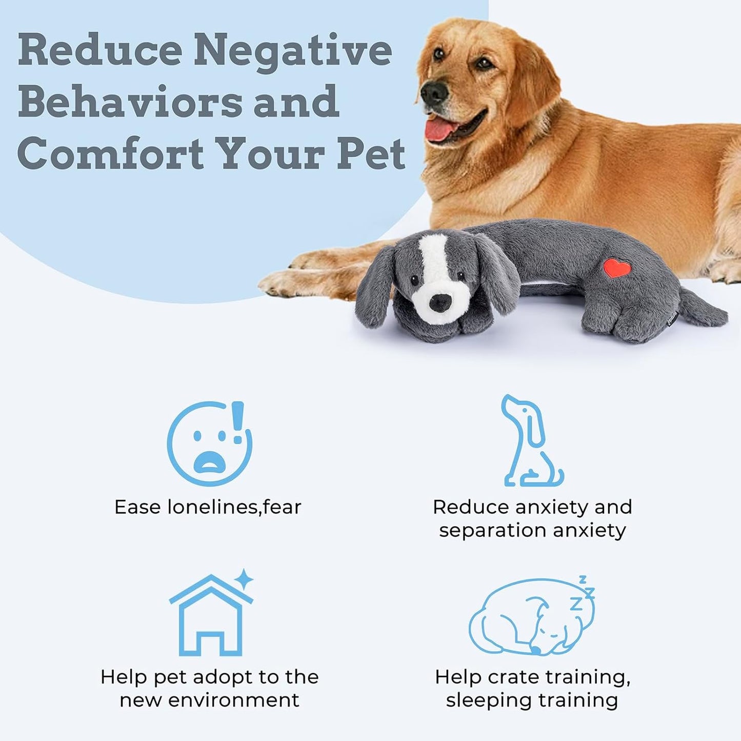 Moropaky Heartbeat Puppy Toys Dog Heartbeat Toy for Anxiety Relief Calming Aid, Heartbeat Stuffed Animal for Puppy Dog Comfort Sleep Aid Crate Training, Puppy Essentials, Dark Gray