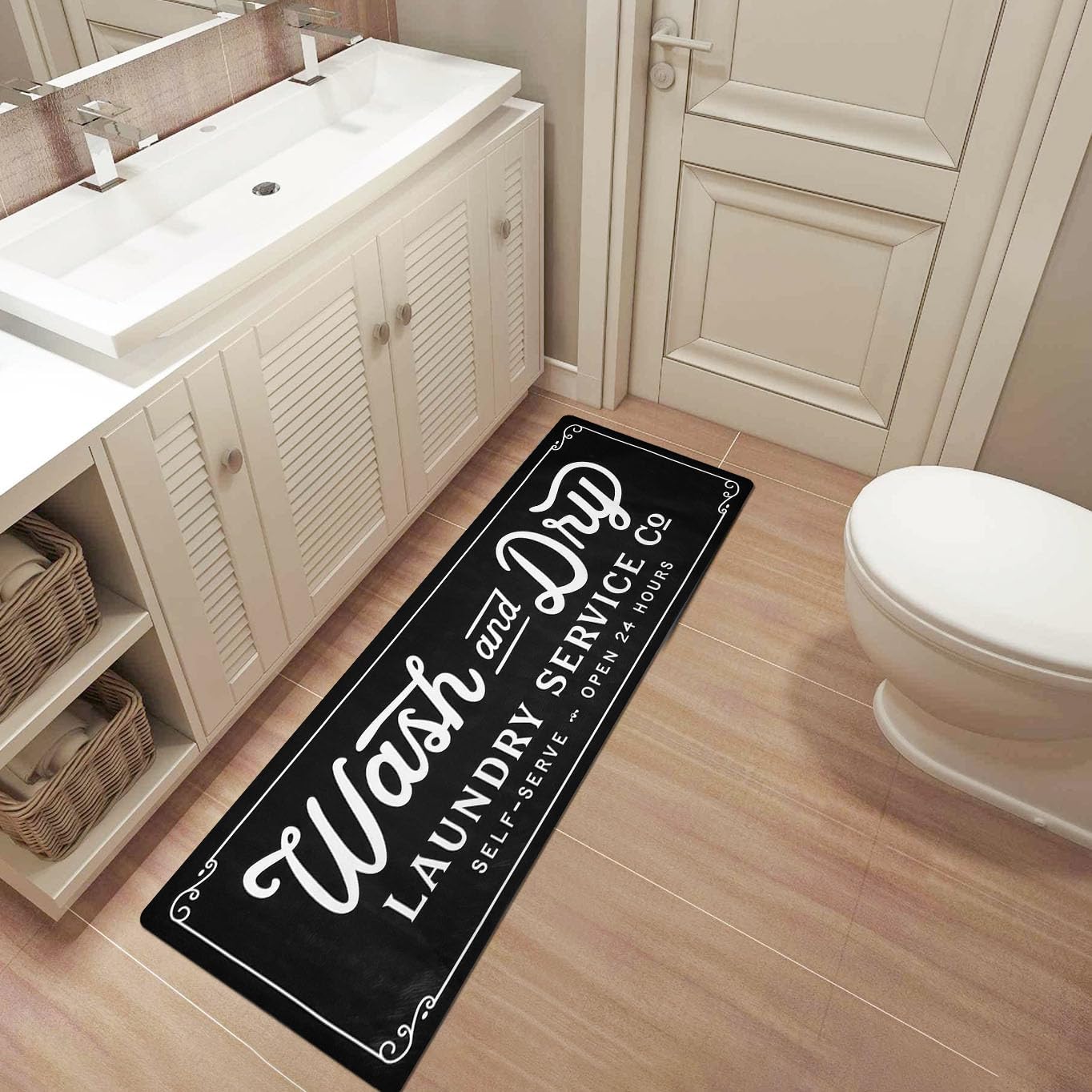 KOZYFLY Laundry Room Rug Runner 20"x48" Non Slip Kitchen Rugs Washable Laundry Room Mat Waterproof Mudroom Floor Carpet Runner Farmhouse Decor, 1.7x4ft, Solid Black, Wash and Dry