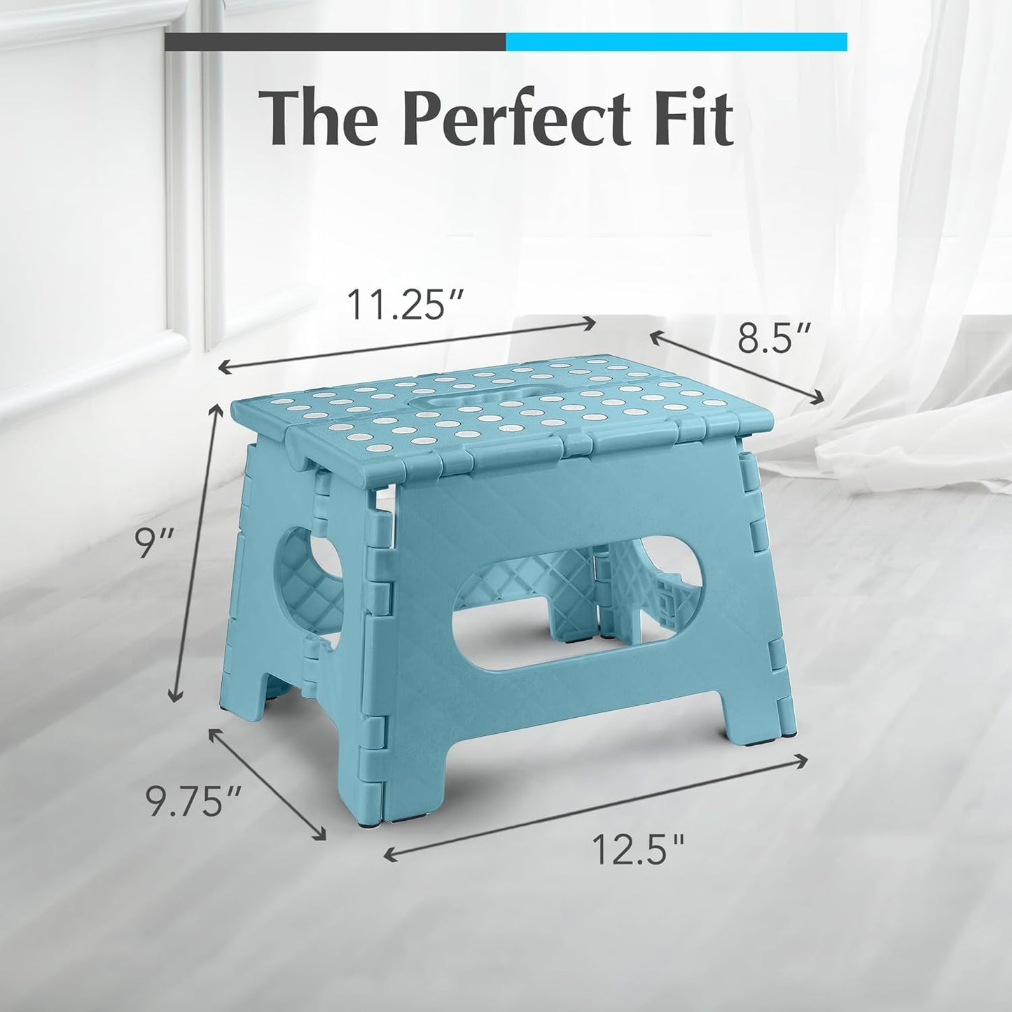 Handy Laundry Folding Step Stool 9 Inch – Sturdy Plastic Foldable Step Stool for Adults & Kids, 300 lb Capacity, Non-Slip, Lightweight, Portable with Handle for Kitchen, Bathroom, Bedroom – Teal