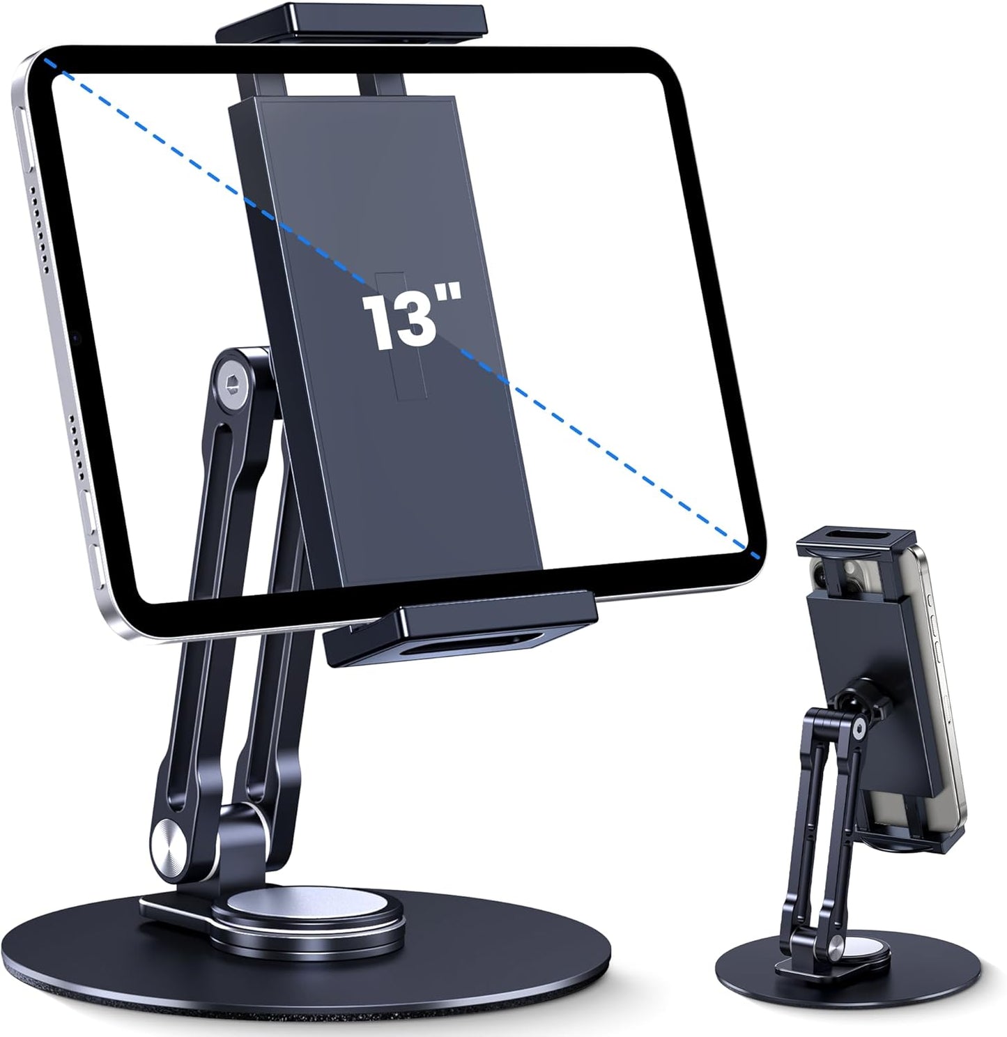 Tablet Stand Holder for iPad, Adjustable with 360 Rotating Base for Desk, Aluminum Swivel Tablet Stand Compatible with iPad Air, Mini, 10.2,9.7, Pro 11/13 and More