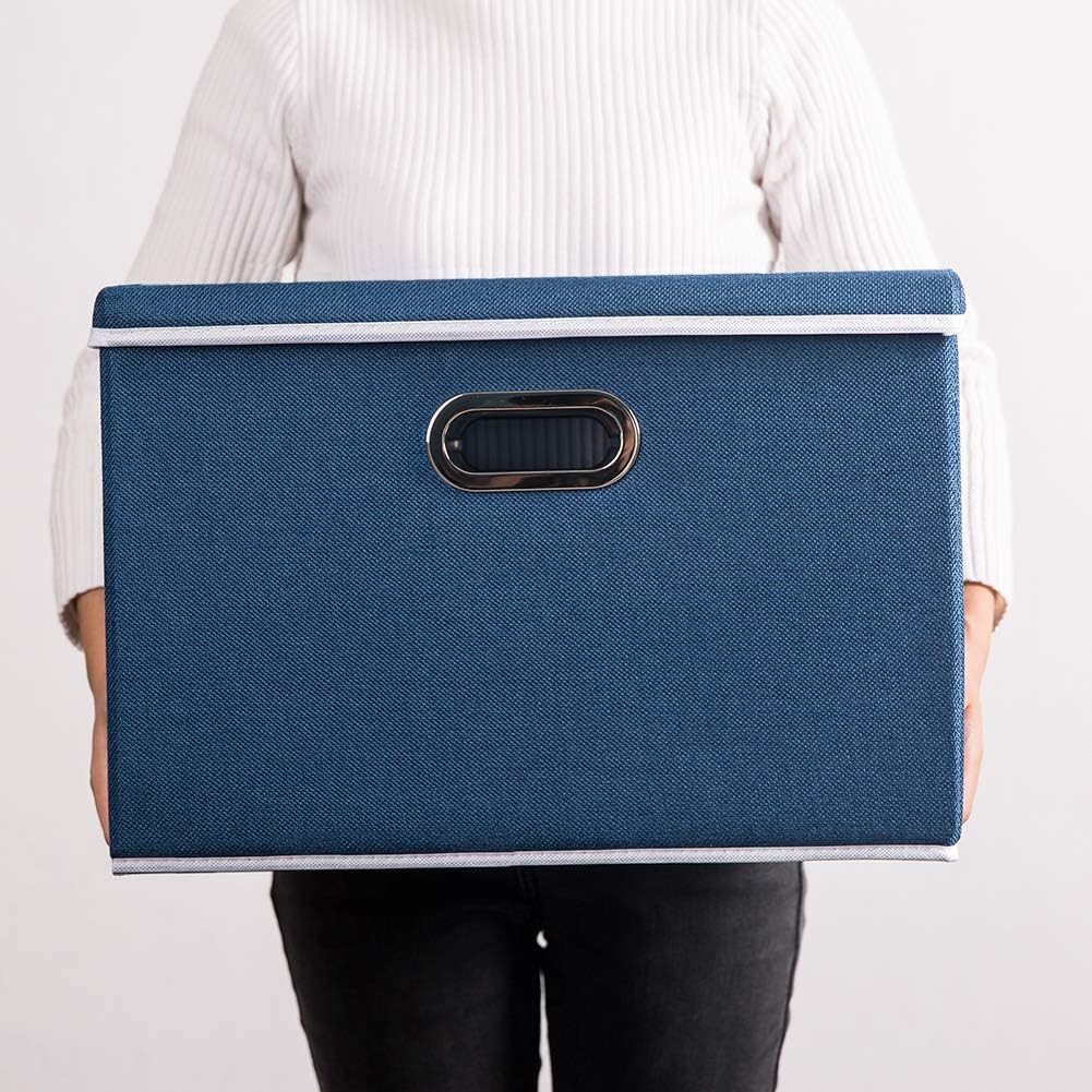 PRANDOM Large Collapsible Storage Bins with Lids [5-Pack] Fabric Foldable Storage Boxes Organizer Containers Baskets Cube with Cover for Home Bedroom Closet Office Royal Blue(17.7x11.8x11.8)