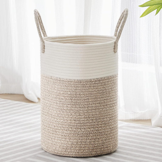 VIPOSCO 30L Small Woven Laundry Basket Hamper, White Brown