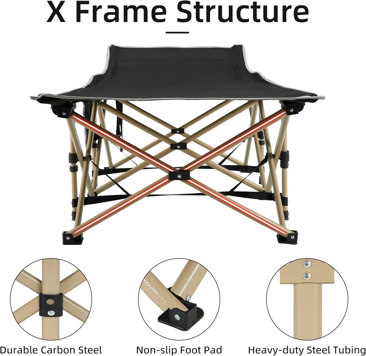 Fragess Portable Camping Cot, 600LBS Max Load, Extra Wide with Thick Mattress, Folding Cot for Outdoor Camping/Office, Home Nap (Grey)