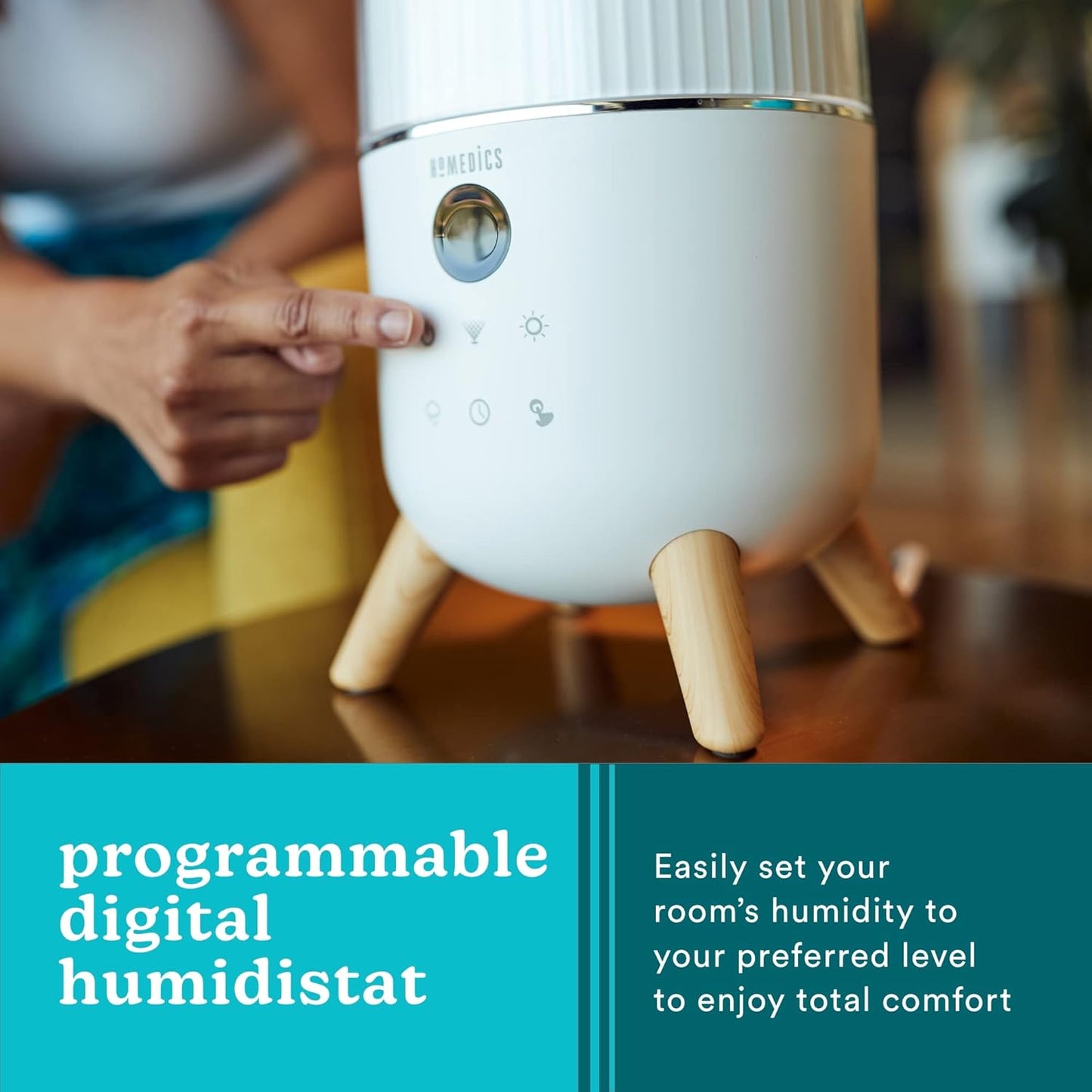 Homedics Cool Mist Ultrasonic Humidifier for Bedroom, Large Room Humidifier, Top-Fill 1.47-Gal Tank, Essential Oil Pads, Built-In Timer, 3 Mist Settings, Air Humidifier for Home, Office, Plants