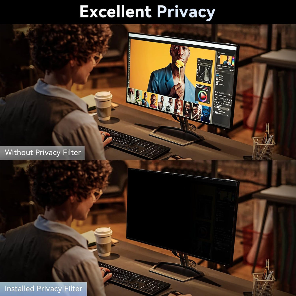 [2-Pack] 24 Inch Computer Privacy Screen Filter for 16:10 Widescreen Monitor, Removable Eye Protection Anti Glare Blue Light Filter Privacy Shield, Anti Spy Screen Protector Film 24 in