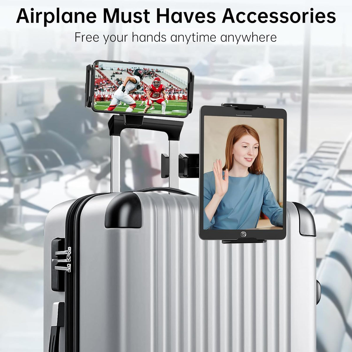 Tablet Holder–Airplane iPad/Kindle/Phone Holder Mount for iPad & Tablets, Travel Tablet Stand for Plane Seat Back, Kitchen and RV, Fits 5.9"-9.8" Devices, Release Hands Flight Accessories