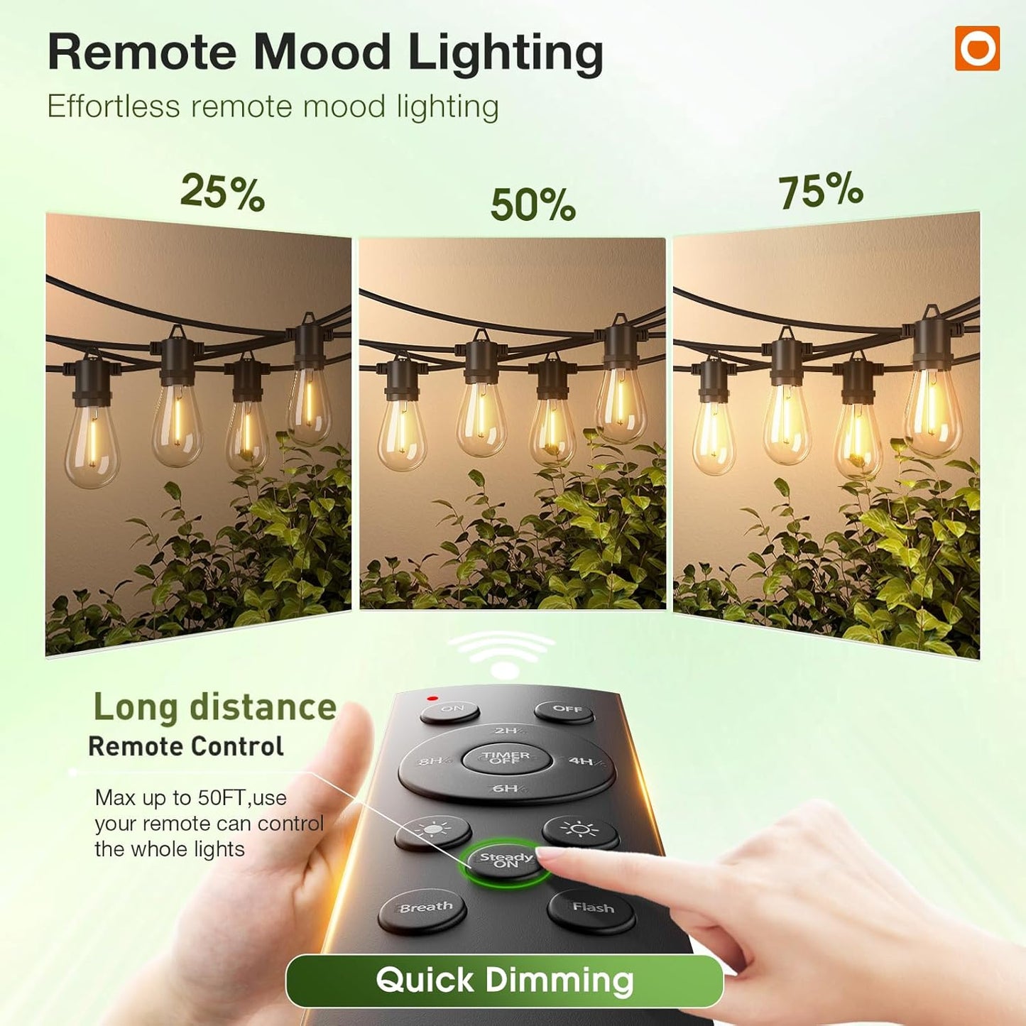 addlon 100FT LED Outdoor String Lights, Remote Dimmable Patio Lights with Timer & 3 Lighting Modes, 32 Shatterproof Edison Bulbs, Waterproof Connectable String Lights for Outside Backyard Porch Party