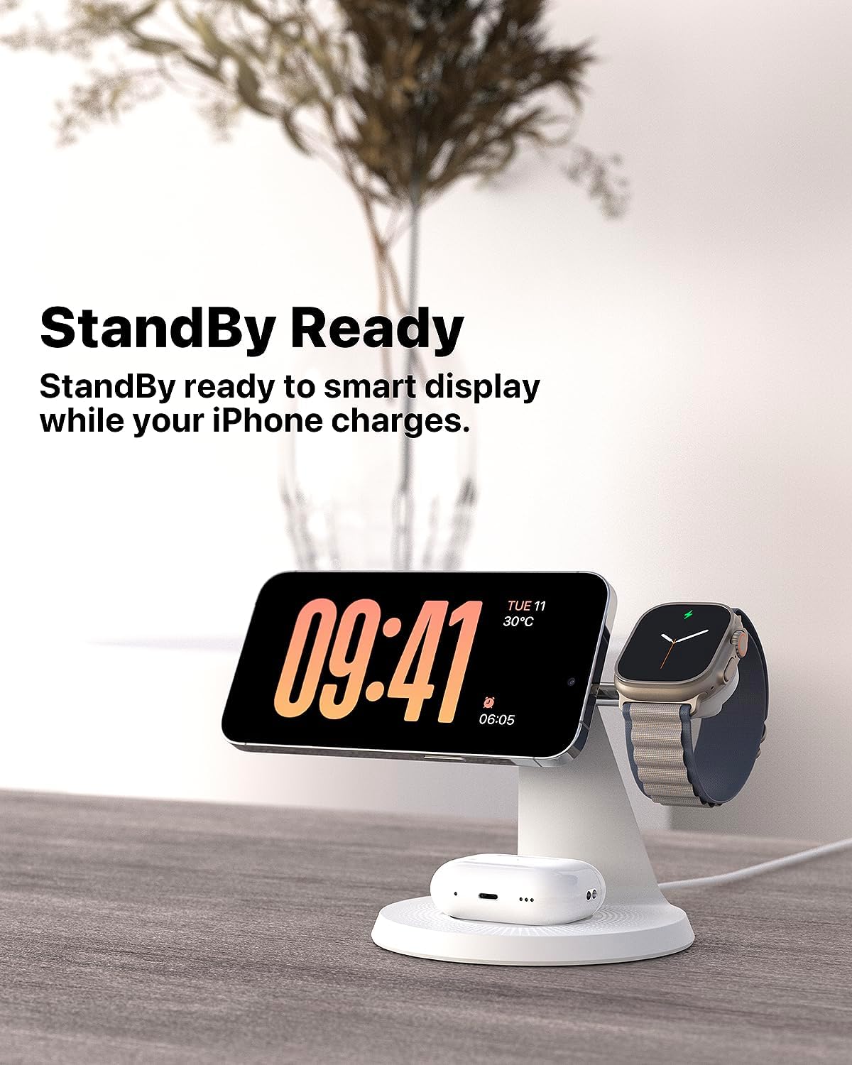ZECHIN 3 in 1 Wireless Charging Station for Apple Devices with MagSafe | Charging for iPhone 17/Air/16/15/14/13, AirPods, Apple Watch, Weighted Stable Charging Stand, USB-C Adapter Included