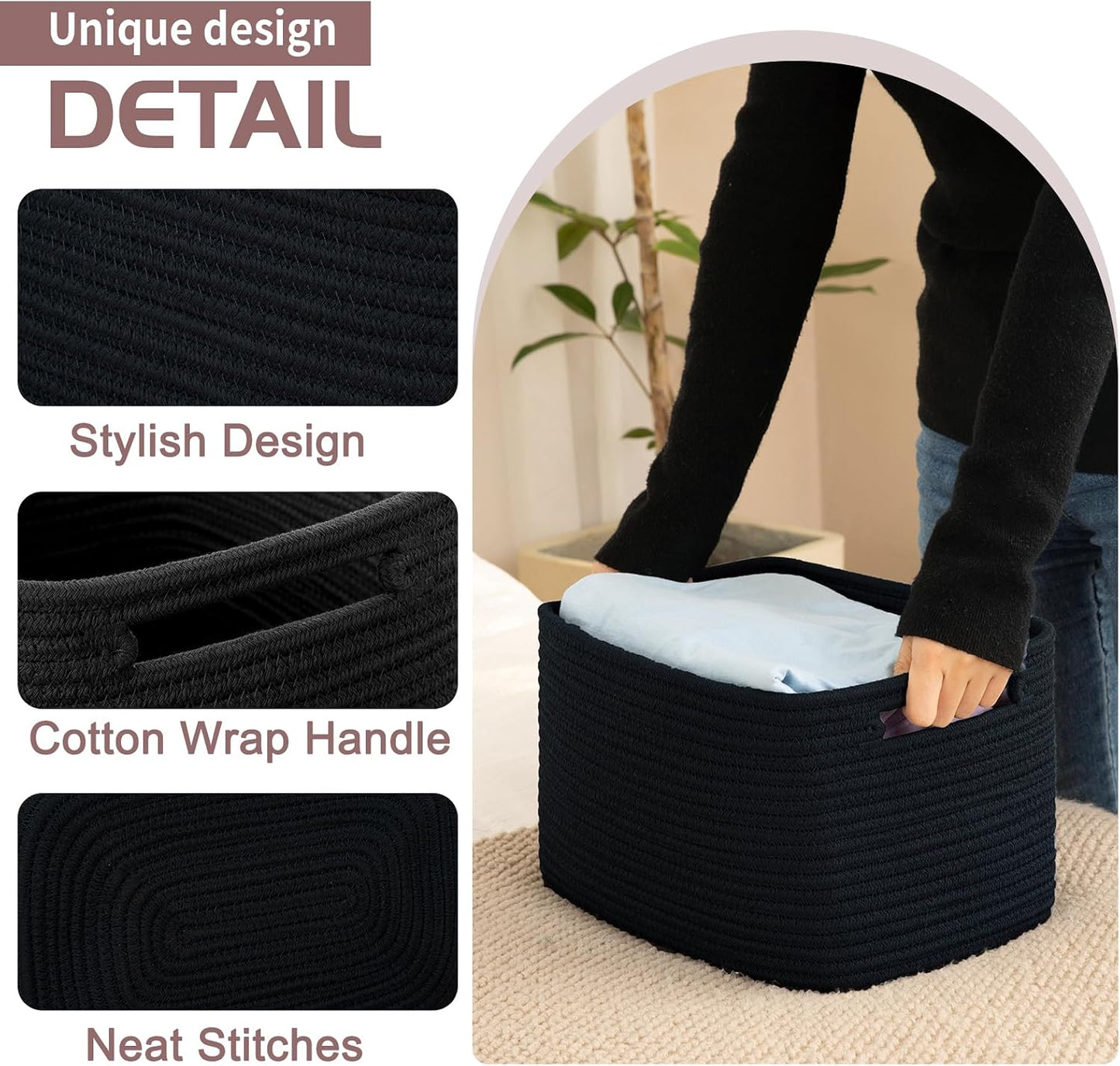 OIAHOMY 4 Pack Storage Baskets for Organizing 15L Cube Storage Bins Black