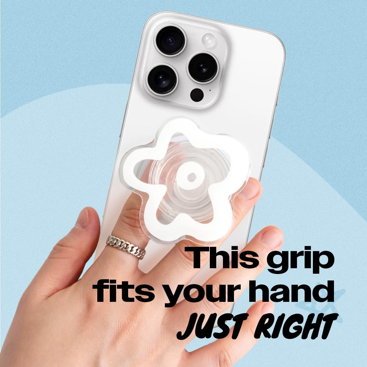 OnTheGrip Cute Transparent Daisy Flower Shape Design Mobile Phone Grip Compatible with Magsafe Multi Functional Collapsible Stand Holder for Smartphone Tablet Cell Phone Accessory (White)