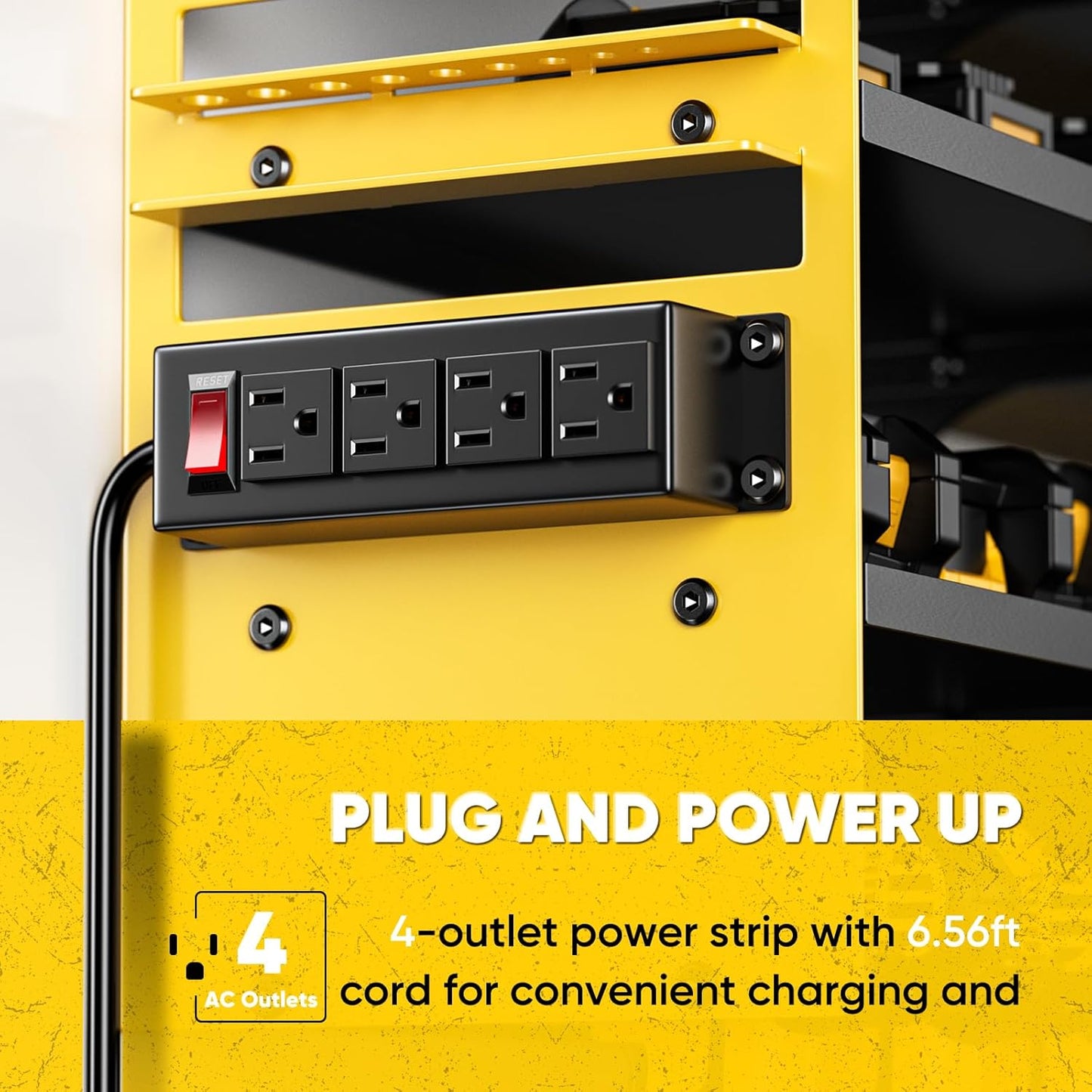 POKIPO Large Power Tool Organizer Wall Mount with Charging Station,4 Layer Heavy Duty Metal Storage Rack Loads 600lbs with 8 Cordless Drill Holder,Battery Utility Rack Gift for Garage workshops Room