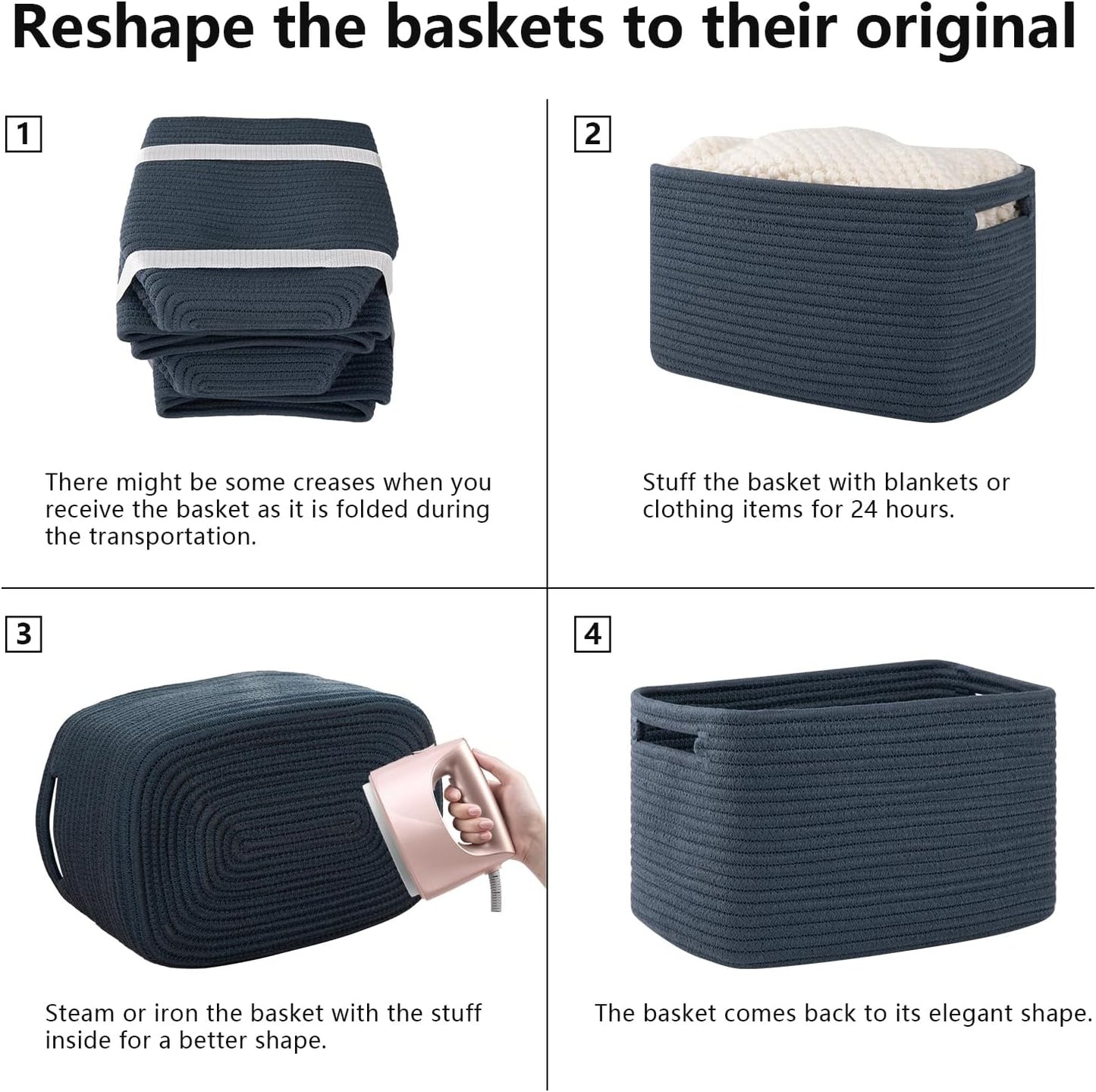 OIAHOMY 4 Pack Storage Baskets for Organizing 15L Cube Storage Bins Blue