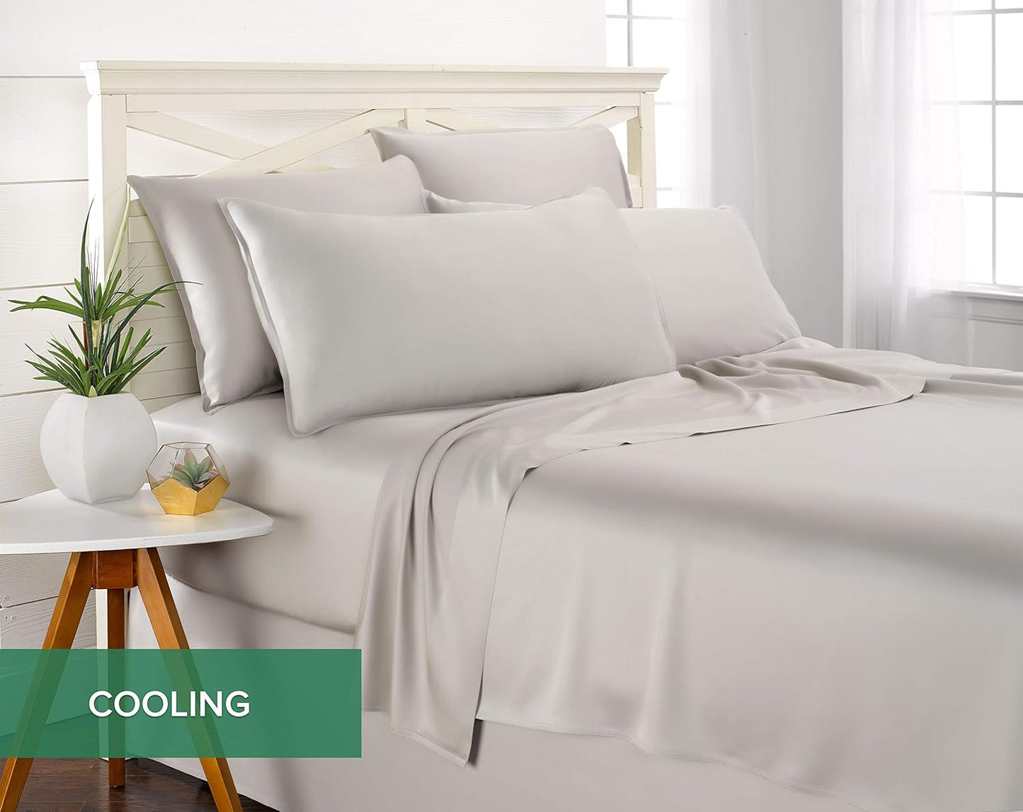 Pure Bamboo King Sheets, Genuine 100% Organic Viscose Derived from Bamboo Bed Sheet Set, Luxuriously Soft & Cooling, Double Stitching, 2 Year Quality Promise (King, Silver Pearl)