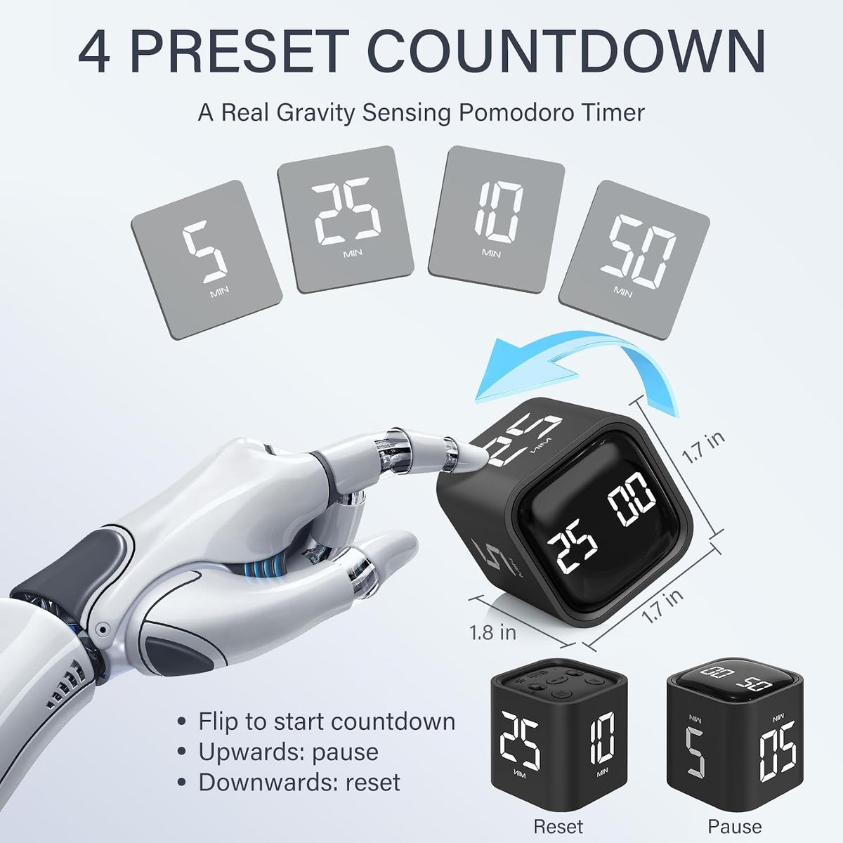 Rotating Productivity Timers 5/25/10/50, Desk Flip Timer for ADHD, 2 Black