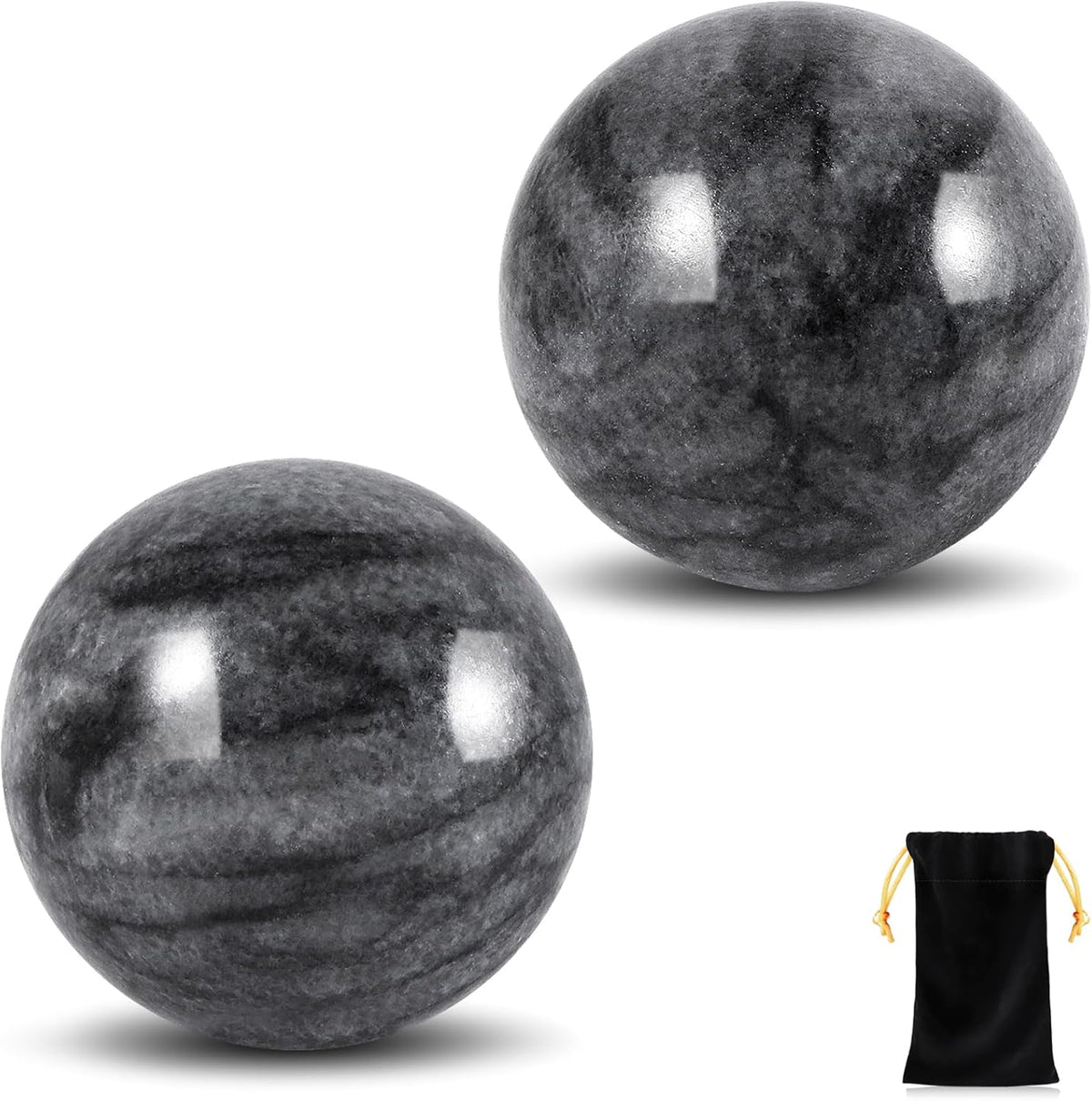Learay 2Pcs Baoding Balls, Boading Balls for Hand Therapy, Black, 1.57 inch