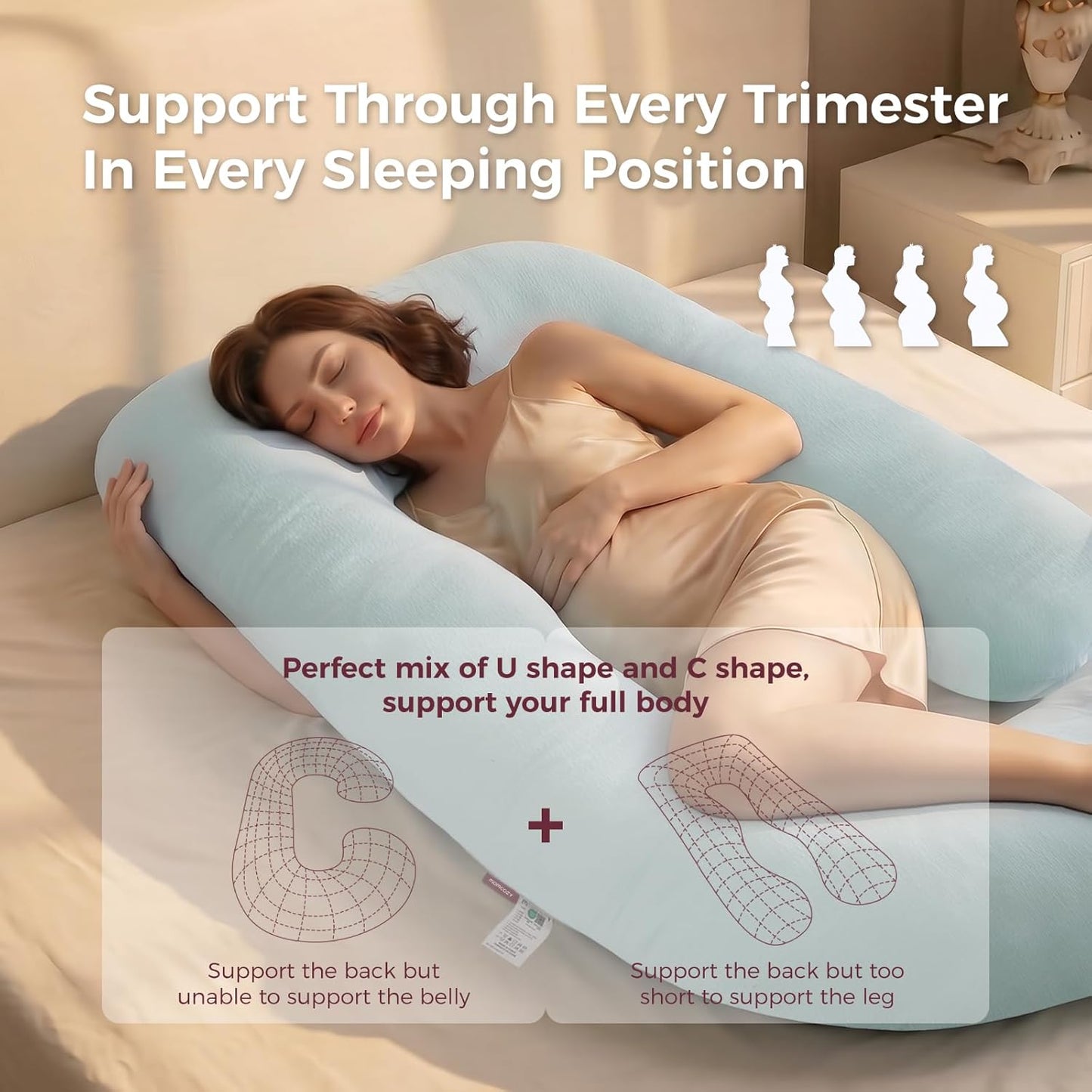 Momcozy Pregnancy Pillows for Sleeping, U Shaped Full Body Maternity Pillow with Removable Cover - Support for Back, Legs, Belly, HIPS for Pregnant Women, 57 Inch Pregnancy Pillow, Cotton Blue