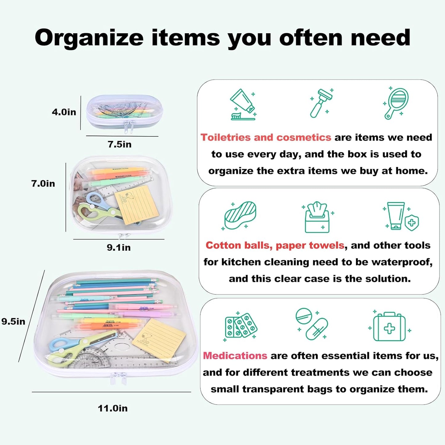 Clear Hard Shell Zipper Case,3PCS Transparent Clear Zipper Pouches,Hard Side Plastic Case Set,Portable Travel Storage Organizer Bins