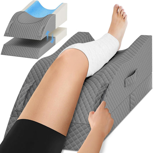 TranquilRelax Elevation Pillows for Leg After Surgery, Memory Foam Adjustable Wedge Pillow for Injury or Rest, Ankle Pillow for Sleeping Blood Circulation, Full Grey/Single Leg